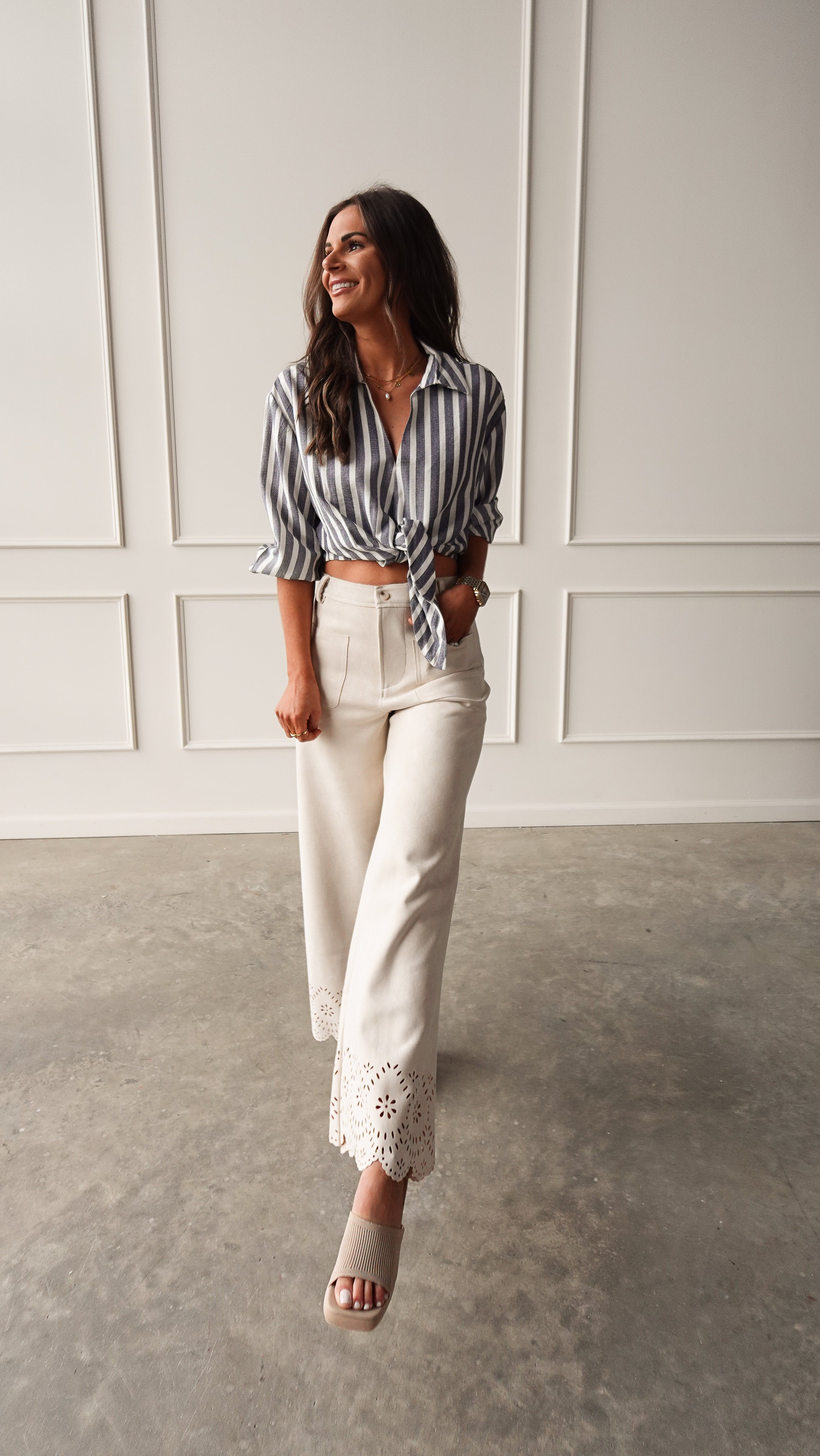 Chambray Striped Tie-Front Top | Elegant Women's Fashion by coolavocek