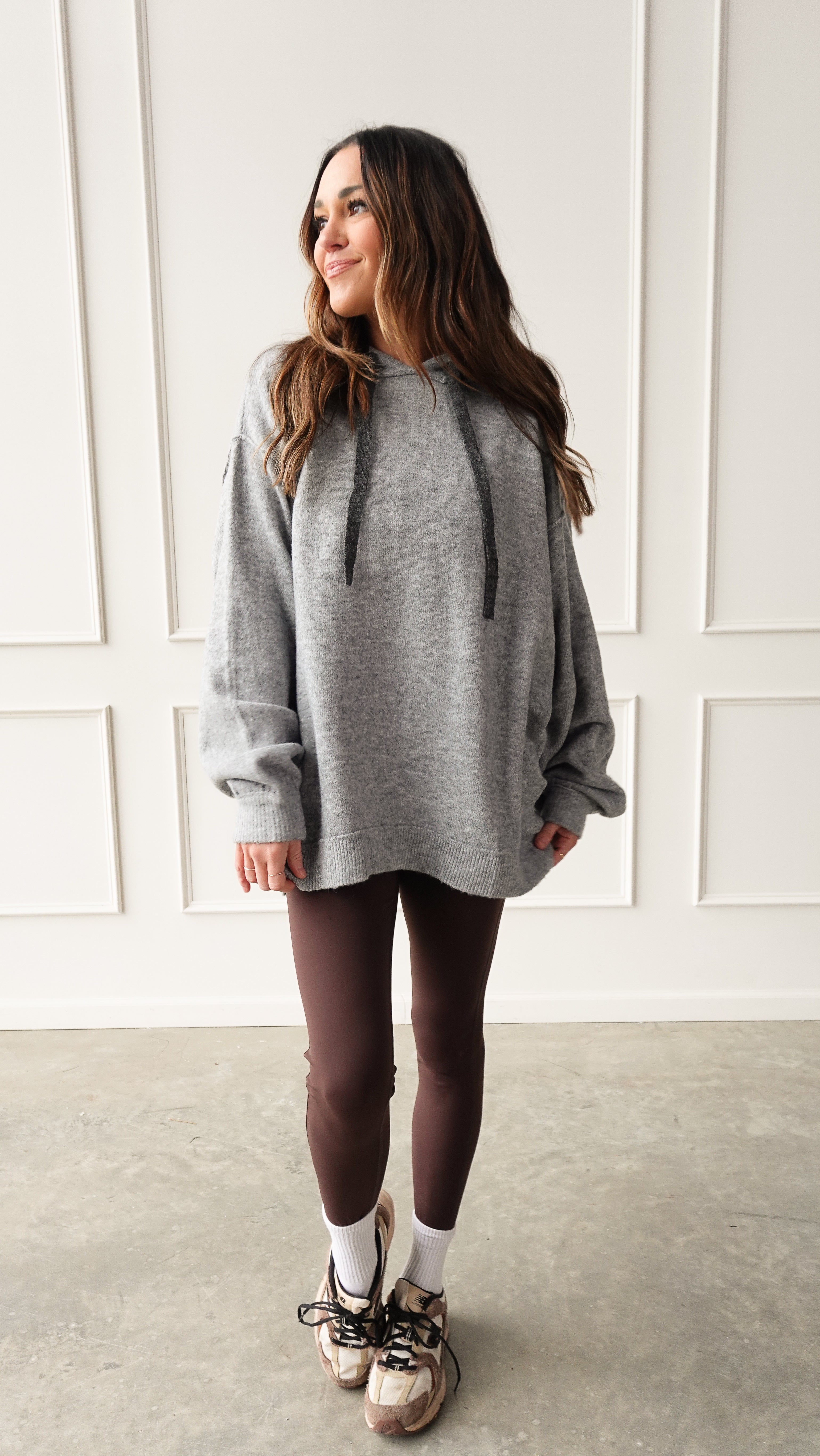 Gray Oversized Knit Hoodie | Elegant Women's Fashion by coolavocek