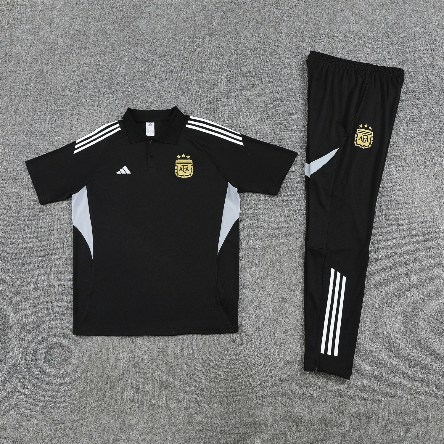 AlphaJersey-Argentina 2026 POLO Short-Sleeve Training Set - Black Top & Black Shorts