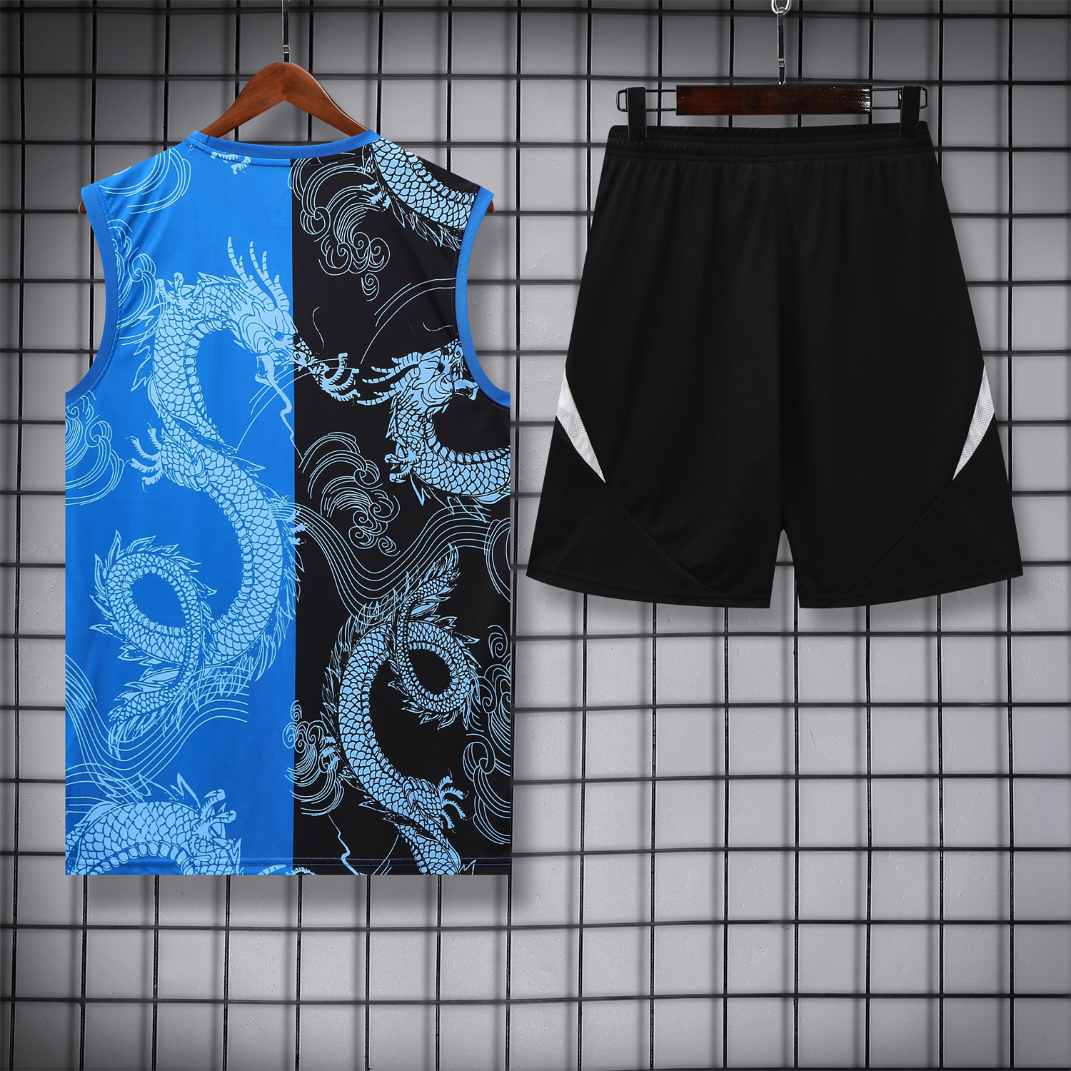 AlphaJersey-Real Madrid 25-26 Vest Training Set - Blue Black Dragon Vest & Black-White Shorts
