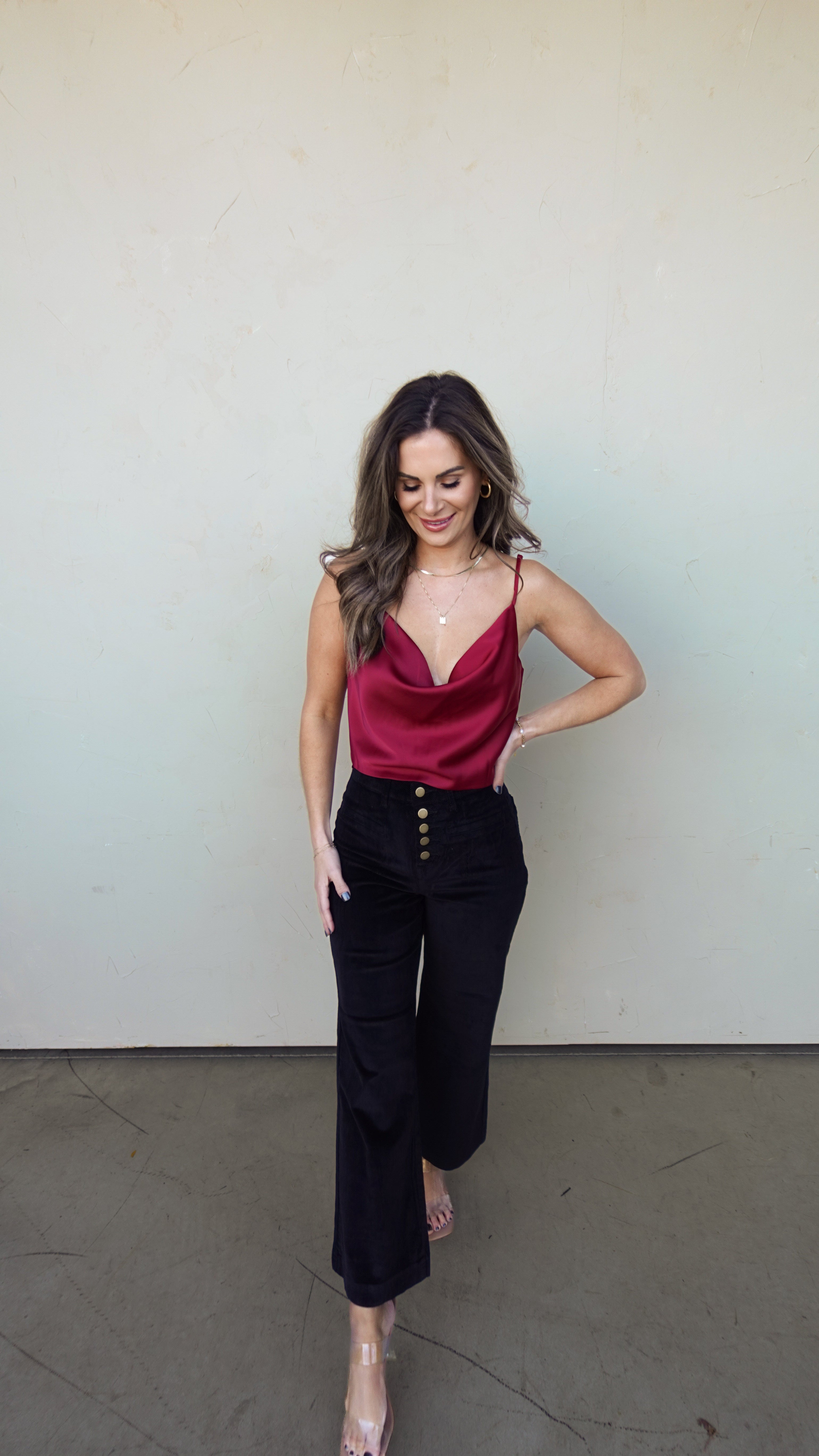 Burgundy Satin Cowl Neck Tank | Elegant Women's Fashion by coolavocek