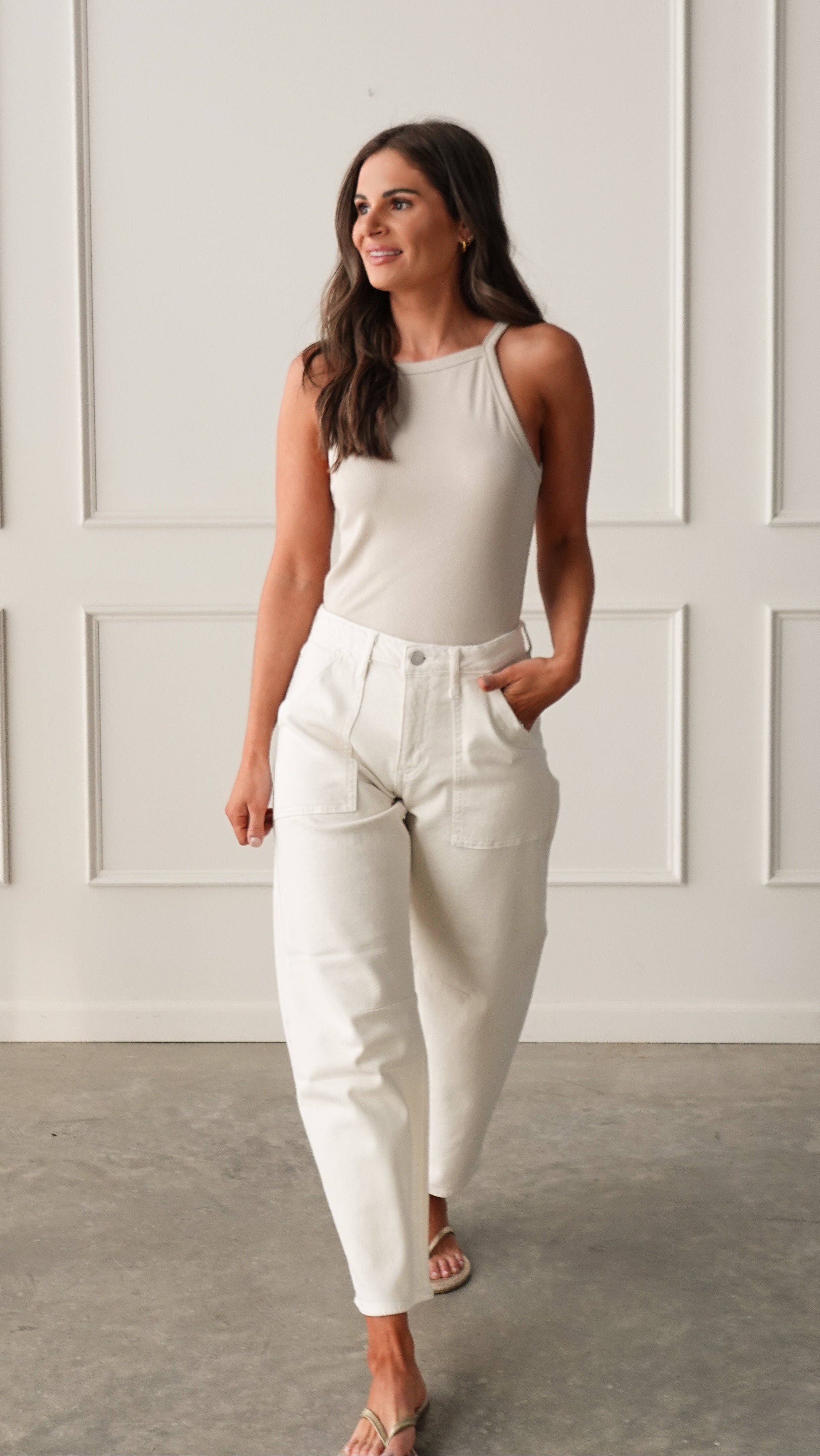Ecru Utility Barrel Denim | Elegant Women's Fashion by coolavocek