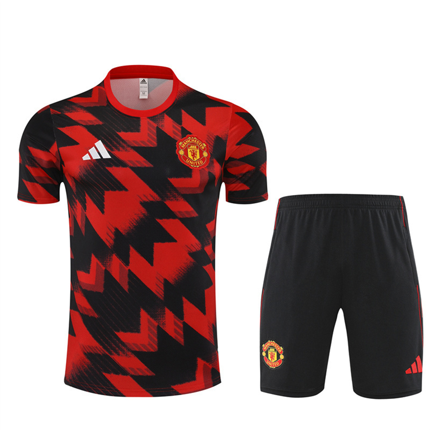AlphaJersey-Manchester United 25-26 Kids Short-Sleeve Training Set - Red Camouflage Top & Black Shorts