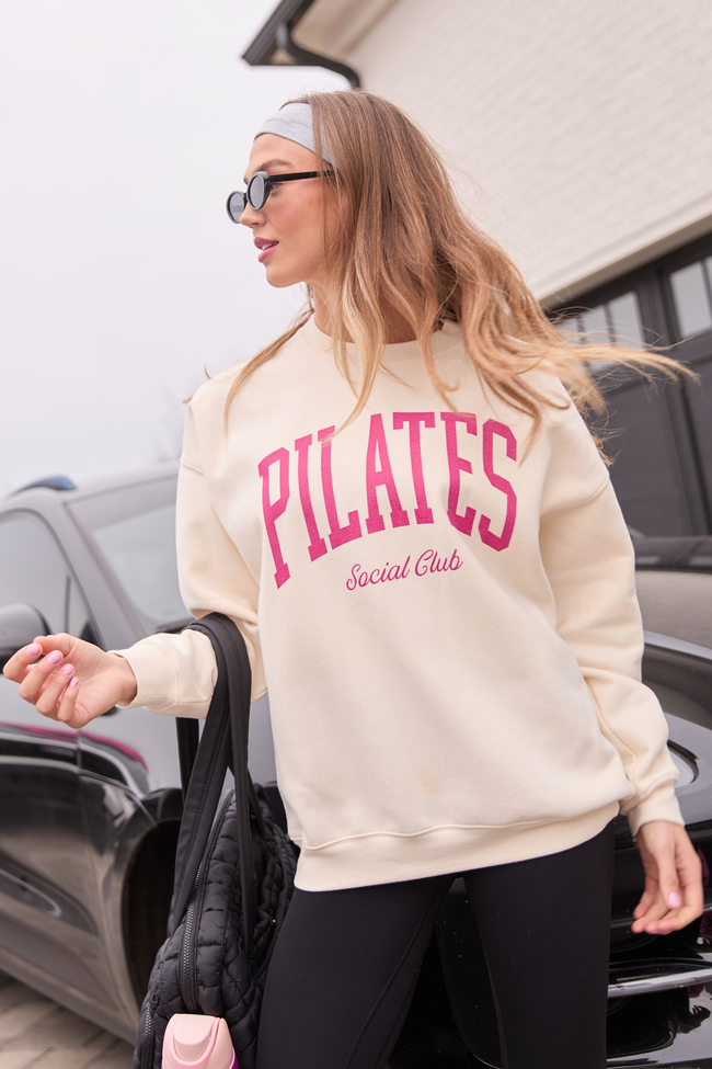 Pilates Cream Graphic Sweatshirt | Elegant Women's Fashion by coolavocek