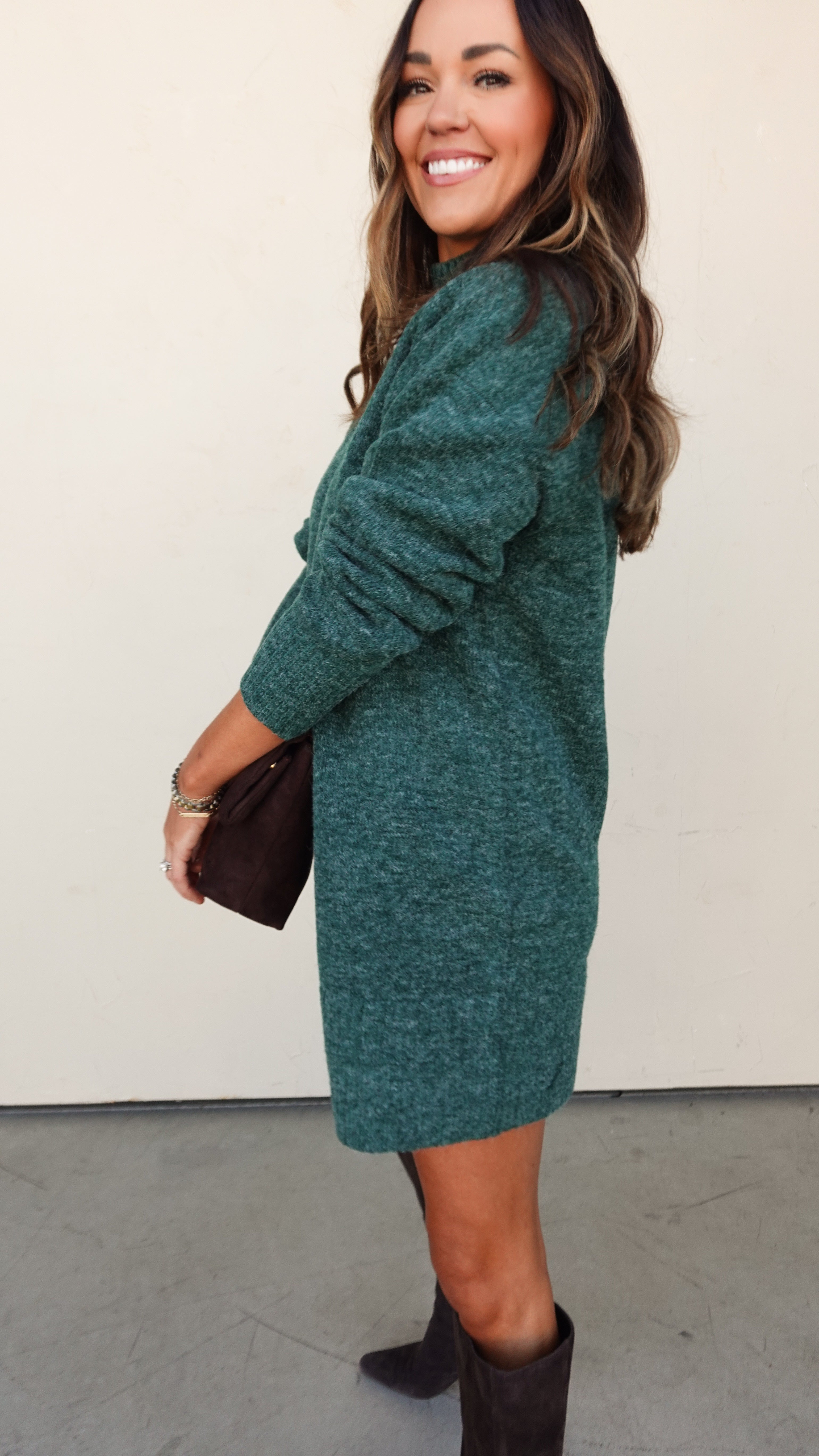 Green High Neck Sweater Dress | Elegant Women's Fashion by coolavocek