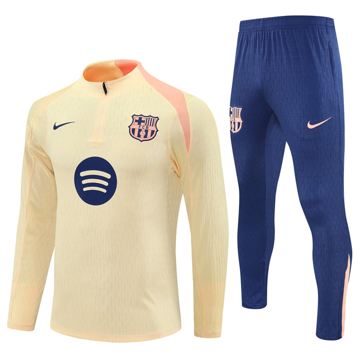 AlphaJersey-Barcelona 25-26 Long Sleeve Training Set - Player Version - Light Yellow Top and Blue Pants