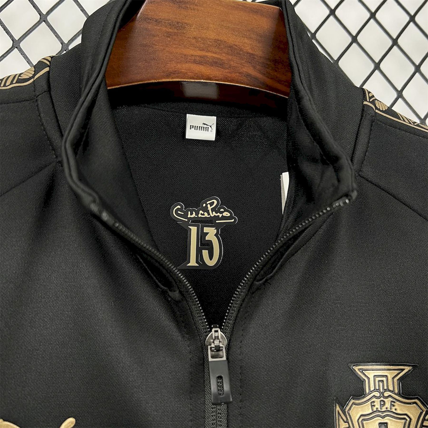 AlphaJersey-Portugal 25-26 Eusebio Special Windbreaker Training Set - Black White Top and Pants