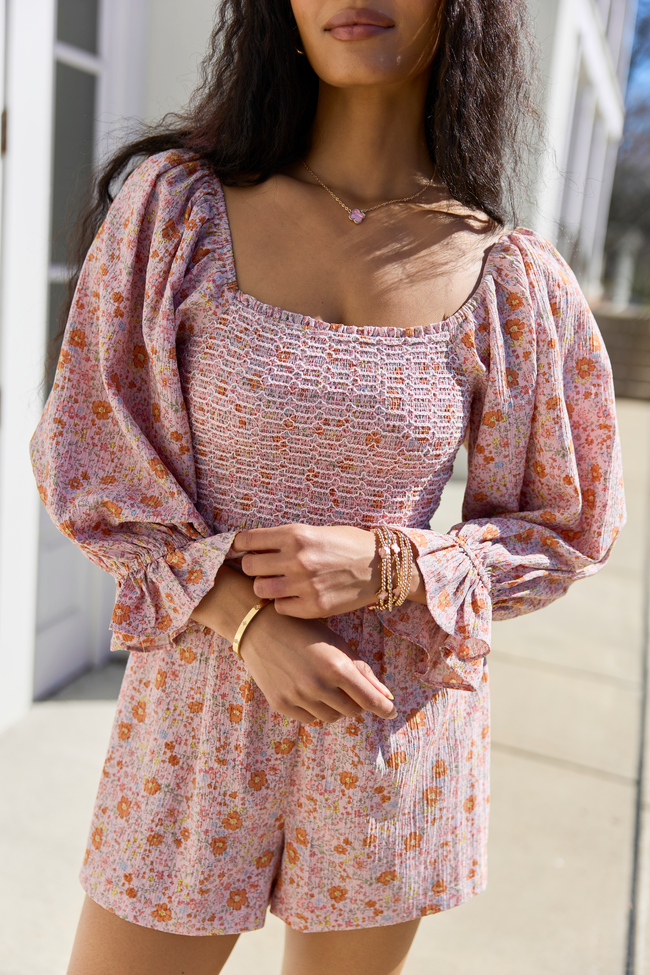 Millie Pink Floral Smocked Top Romper SALE | Elegant Women's Fashion by coolavocek