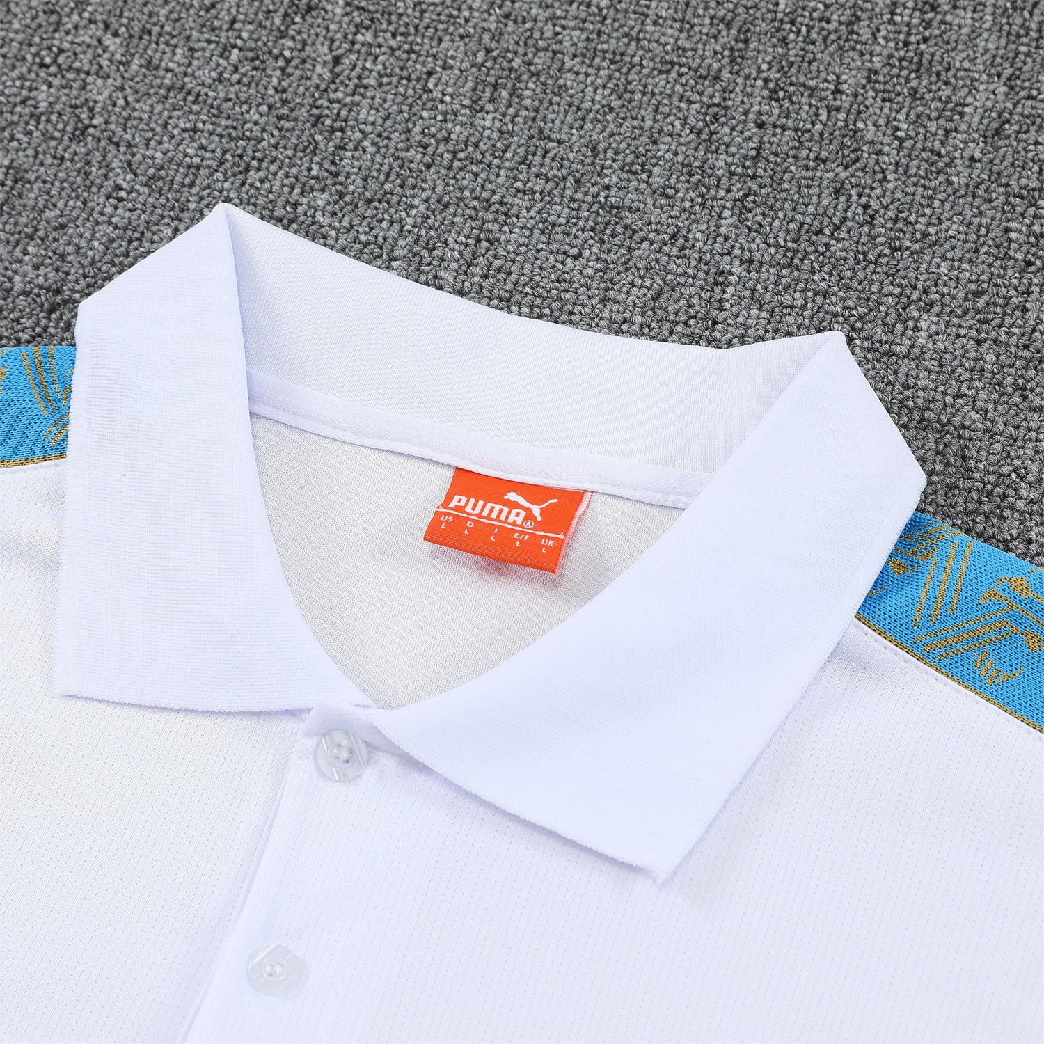AlphaJersey-Marseille 25-26 POLO Short-Sleeve Training Set - White Top and Dark Blue Pants
