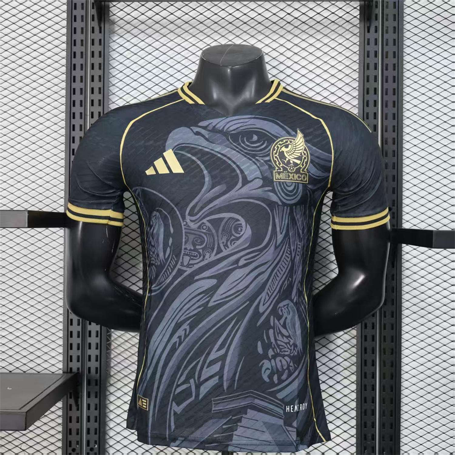 AlphaJersey-Mexico 25-26 Grey Eagle Sketch Black Gold Special Jersey - Player Version