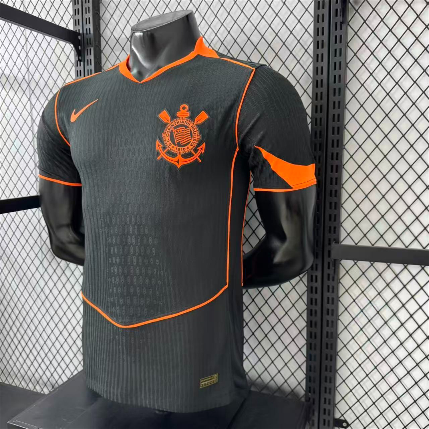 AlphaJersey-Corinthians 25-26 Third Orange Lines Black Jersey - Player Version