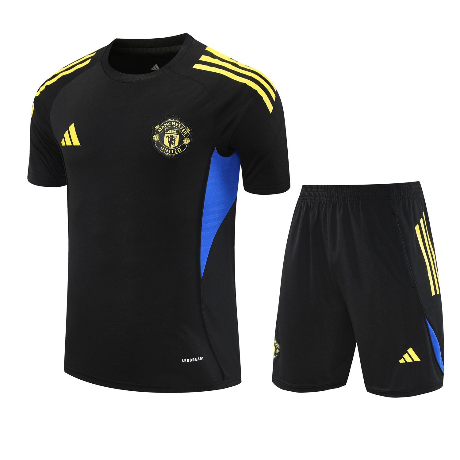 AlphaJersey-Manchester United 25-26 Short-Sleeve Training Set - Yellow Lines Black Top & Black Shorts