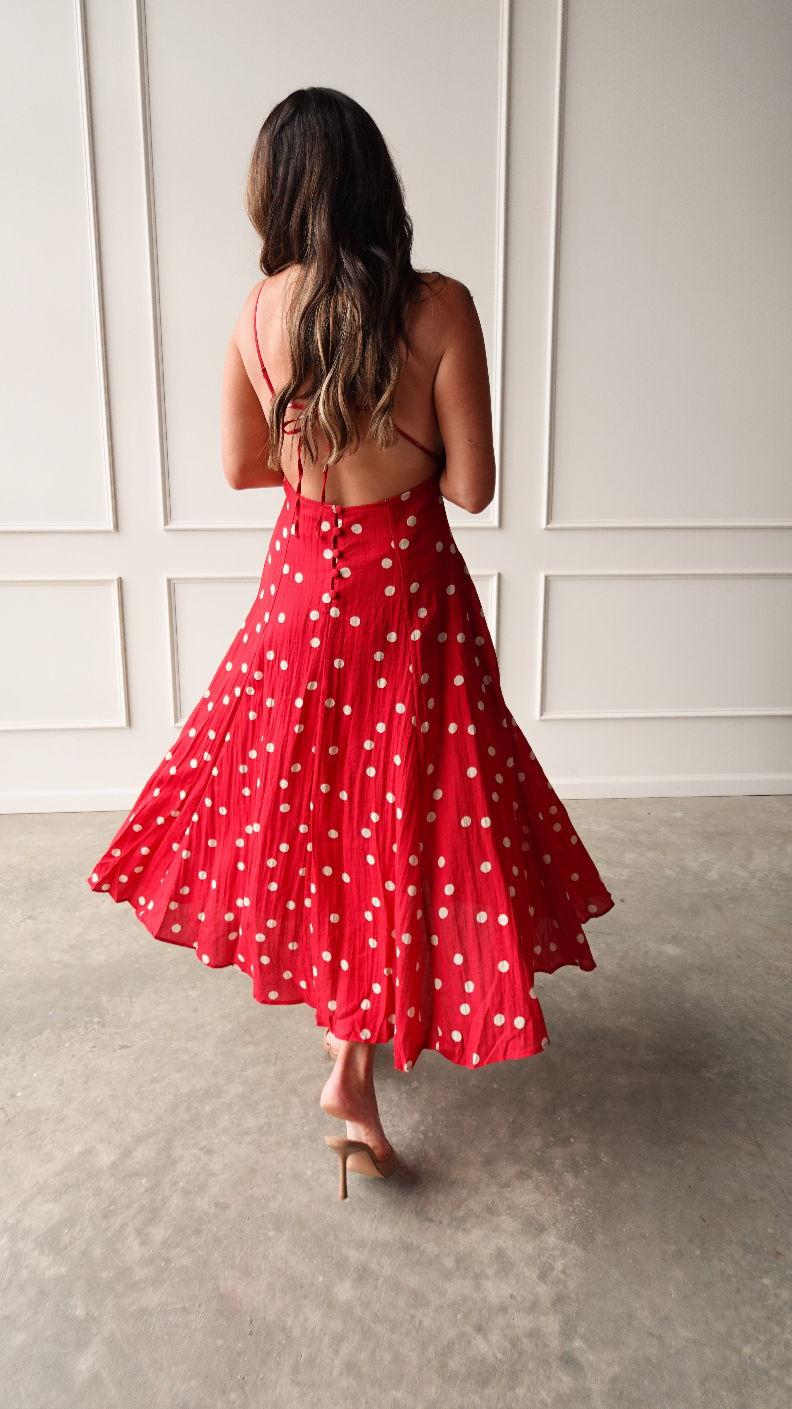 Red Polka Dot Linen Dress | Elegant Women's Fashion by coolavocek