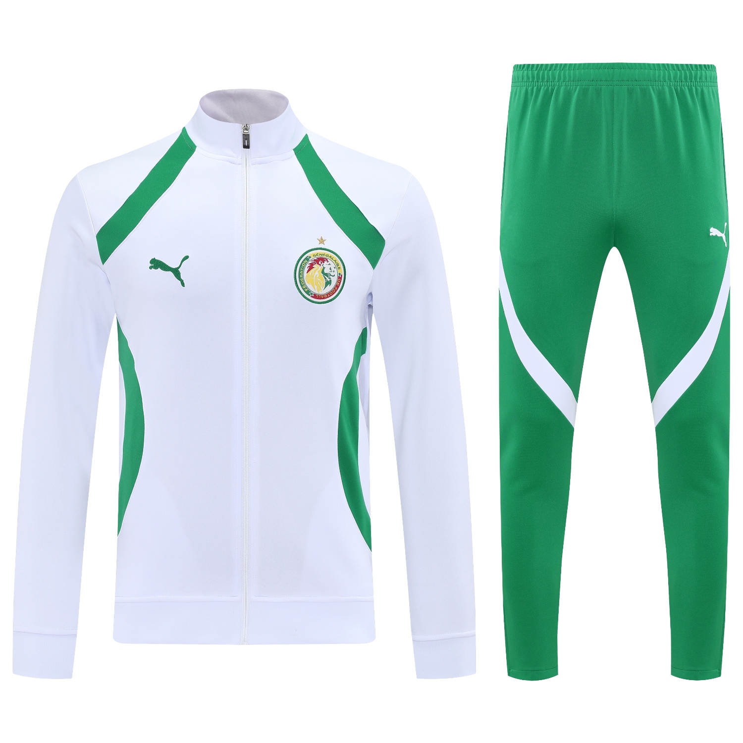 AlphaJersey-Senegal 25-26 Jacket Training Tracksuit - White Jackets & Green Pants