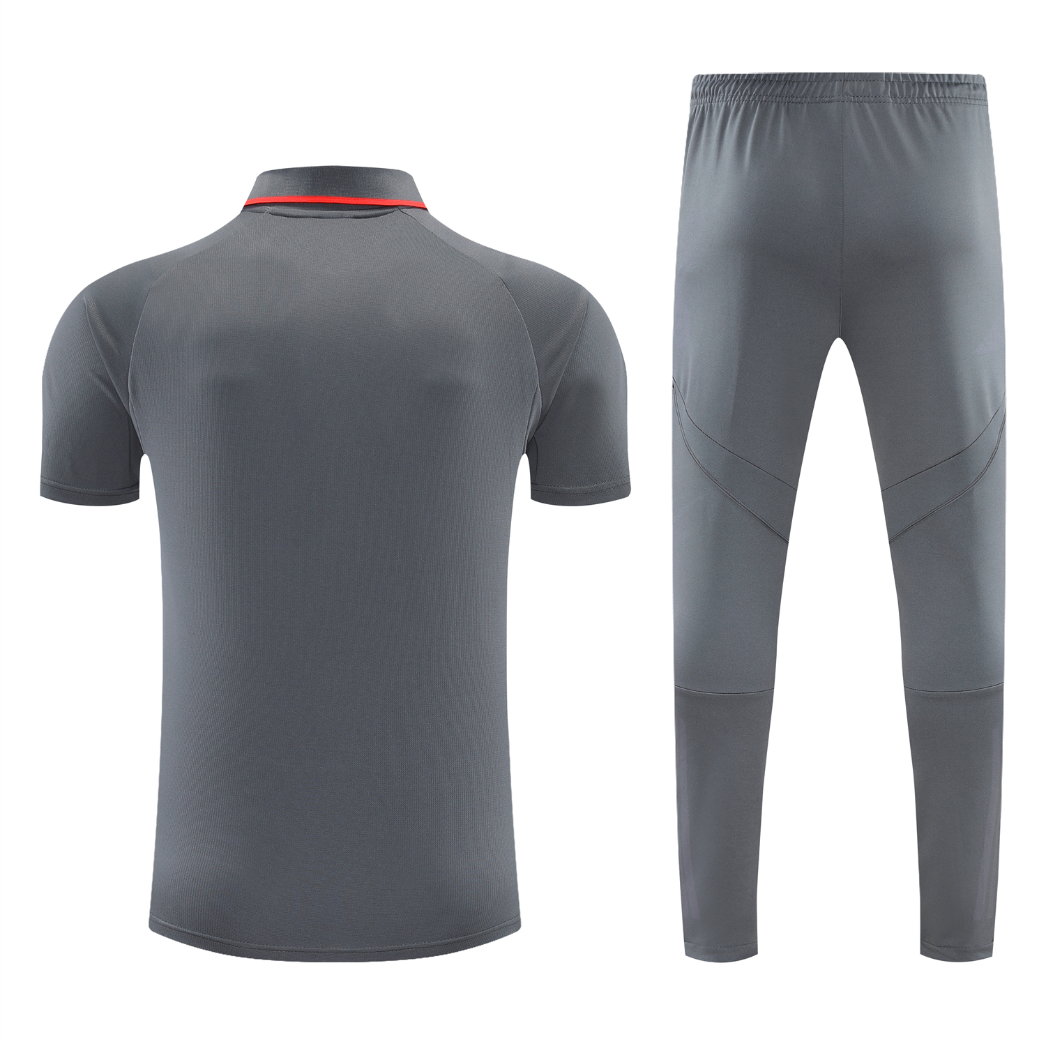 AlphaJersey-Bayern Munich 25-26 POLO Short-Sleeve Training Set - Deep Grey With Red Top and Pants