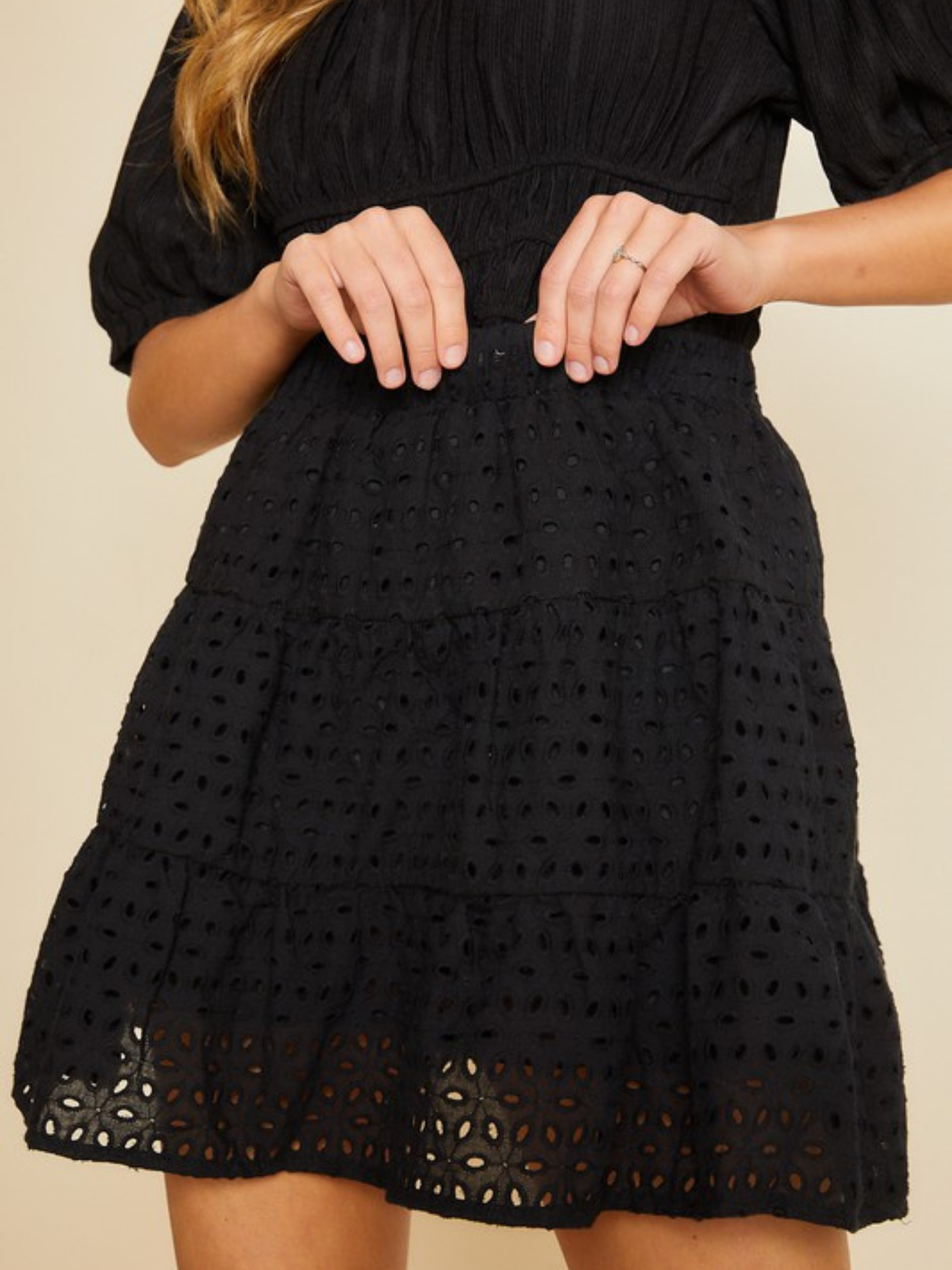 Eyelet Flirty Mini Skirt | Elegant Women's Fashion by coolavocek