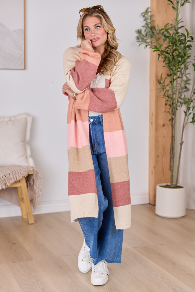 Maxine Mauve Striped Long Cardigan SALE | Elegant Women's Fashion by coolavocek