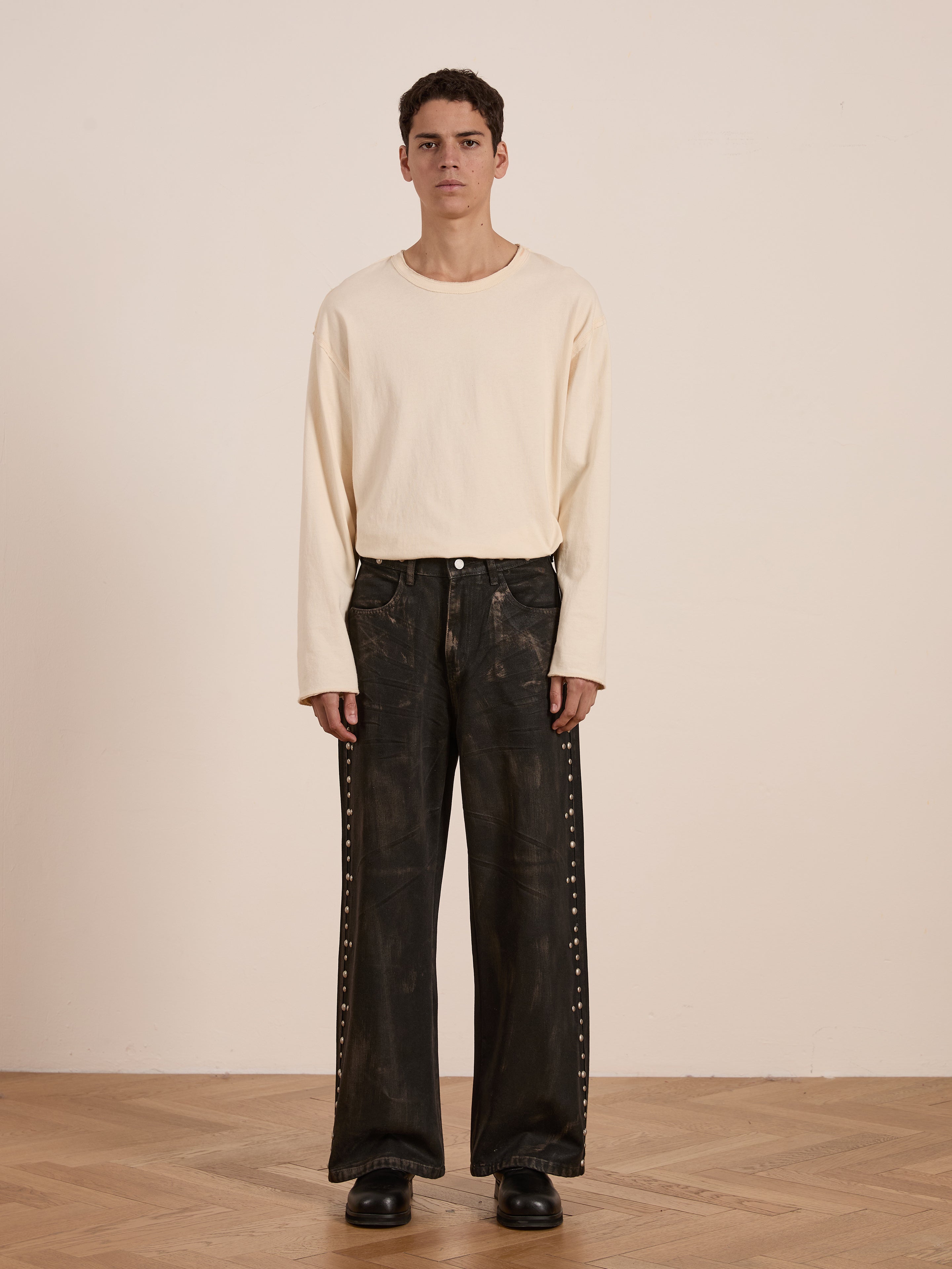 Waxed Studded Jeans | Modern Menswear by yycbvcnbmmnbm