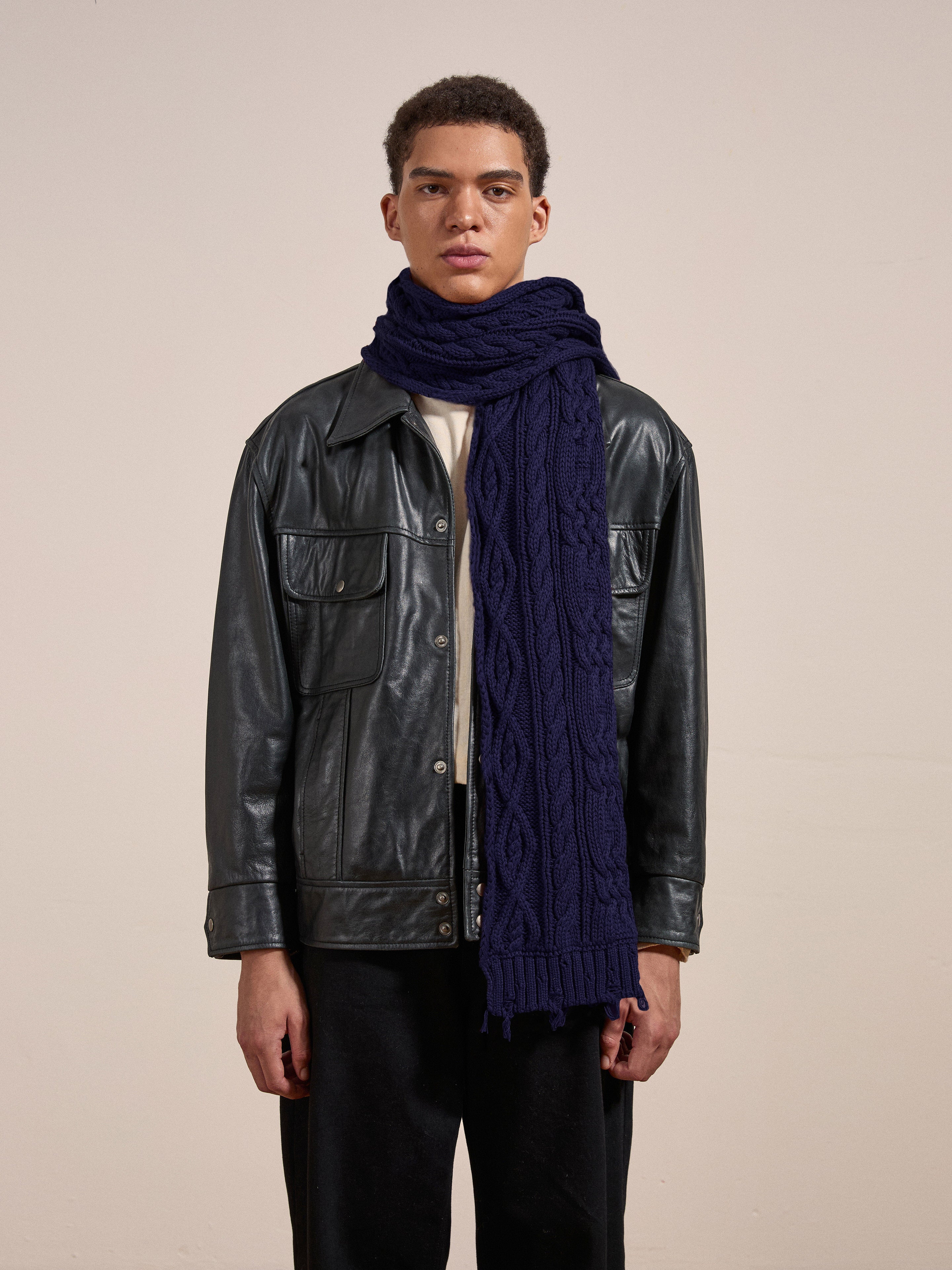 Navy Distressed Cable Knit Scarf | Modern Menswear by yycbvcnbmmnbm