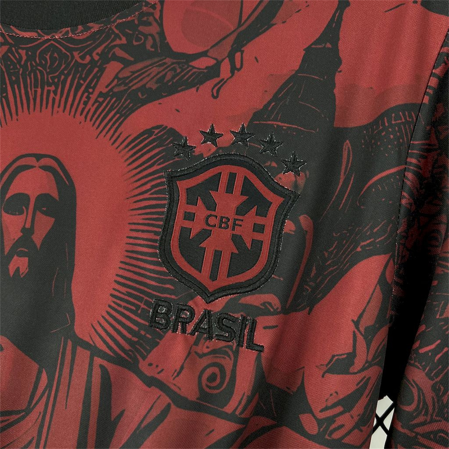 AlphaJersey-Brazil 25-26 Jordan Black Jesus Statue Red Special Jersey - Fans Version