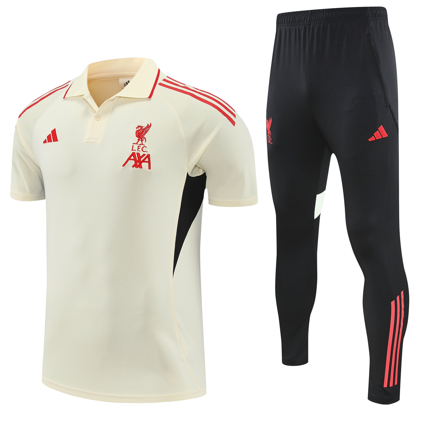 AlphaJersey-Liver.pool 25-26 POLO Short-Sleeve Training Set - White Top and Black Pants