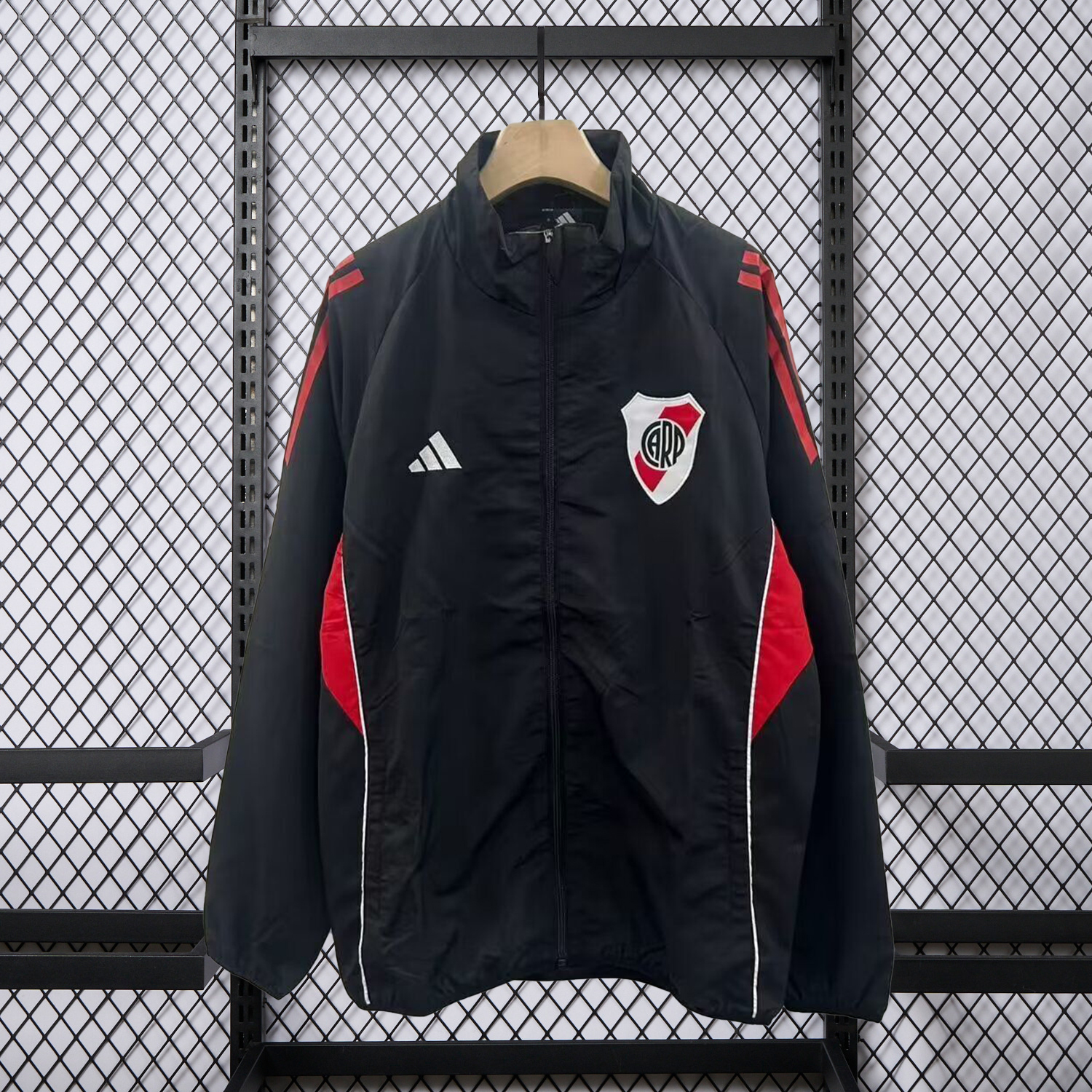 AlphaJersey-River Plate 25-26 Training Windbreaker Jacket - Black With Red