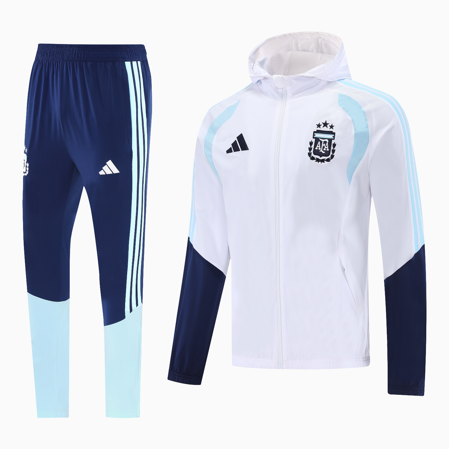 AlphaJersey-Argentina 2026 Hooded Windbreaker Training Set - White Top & Dark Blue Pants