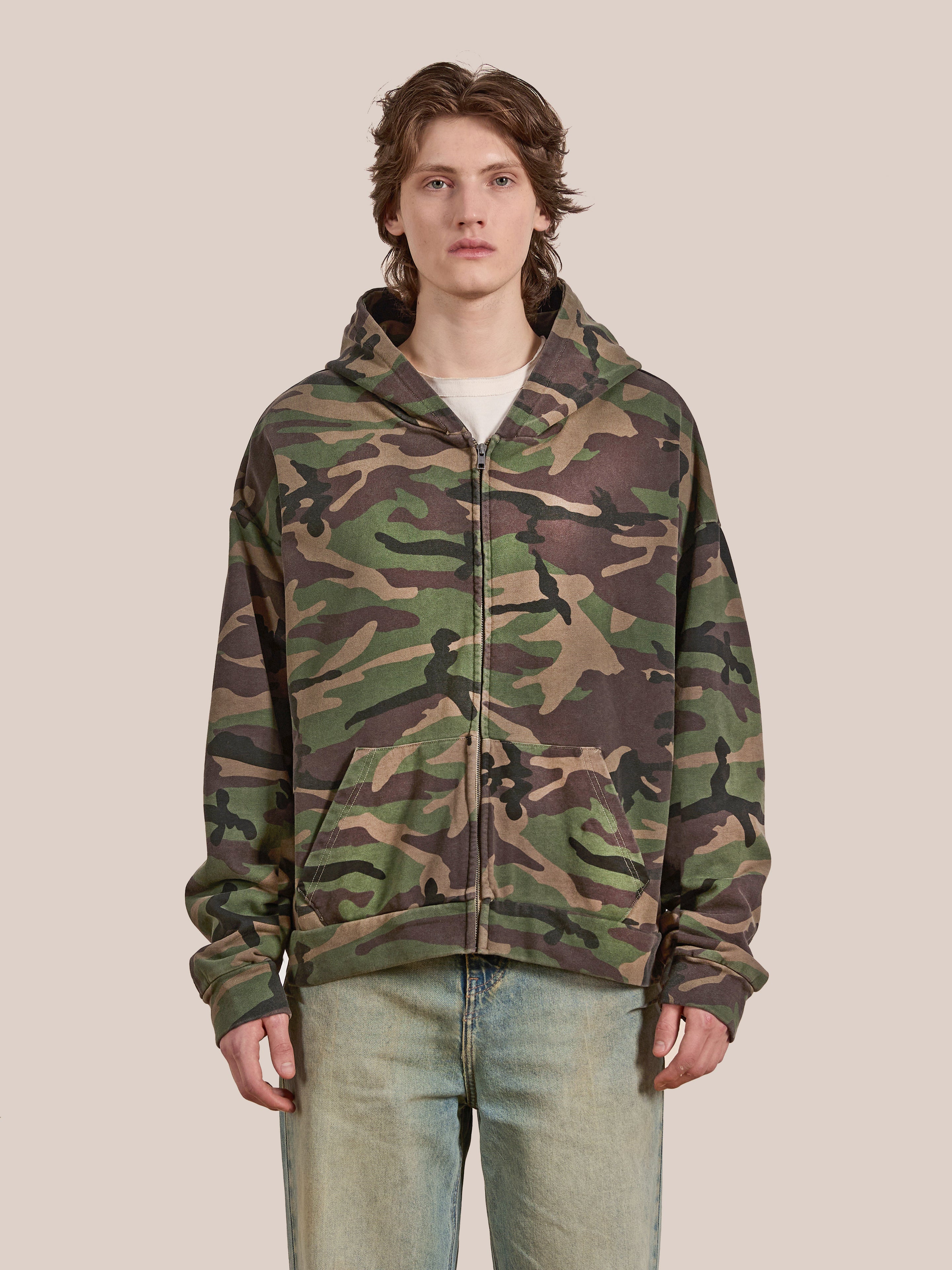 Washed Camouflage Zip Hoodie | Modern Menswear by yycbvcnbmmnbm