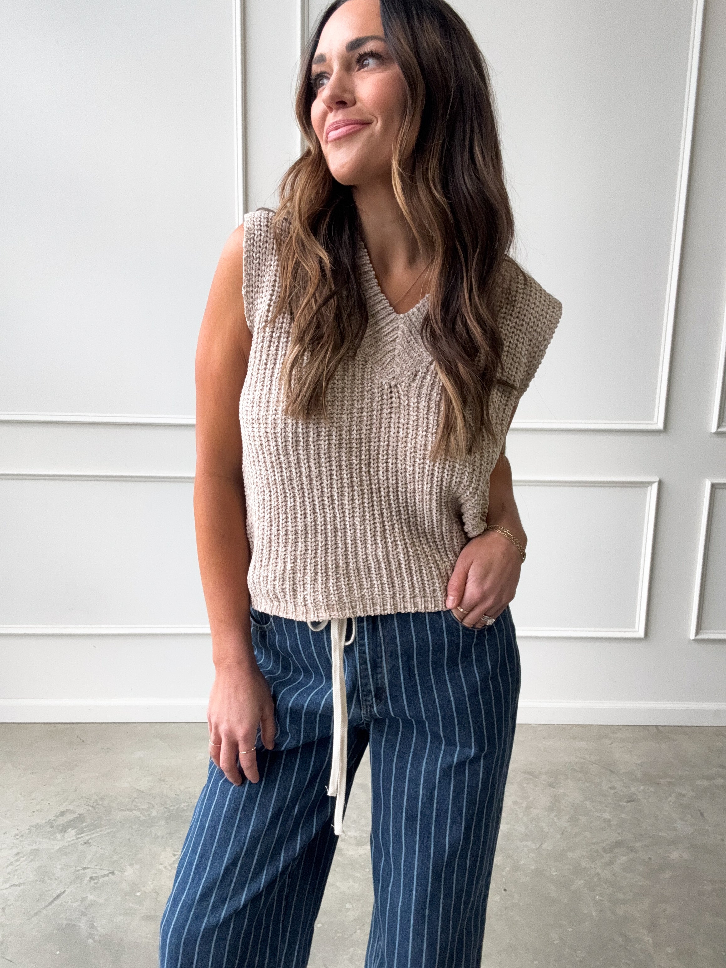 Tan Knit Sweater Vest | Elegant Women's Fashion by coolavocek