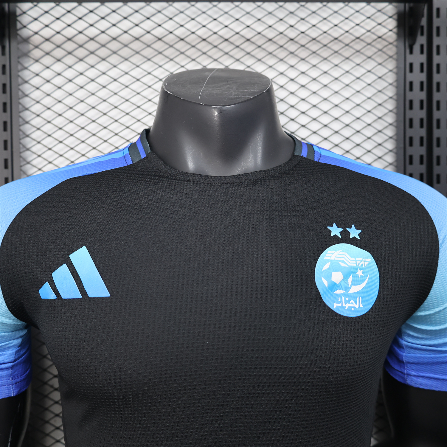 AlphaJersey-Algeria 25-26 Pure Black with Blue Sleeves Jersey - Player Version