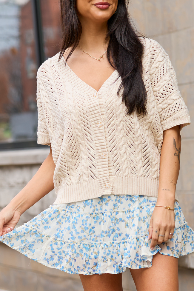 Sophia Short Sleeve Cable Knit Cardigan | Elegant Women's Fashion by coolavocek