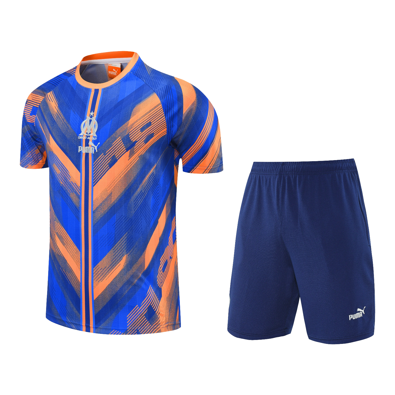 AlphaJersey-Marseille 25-26 Short-Sleeve Training Set - Blue Orange Top & Blue Shorts