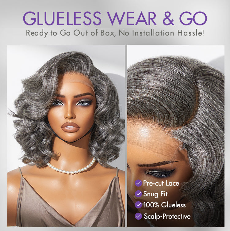Mature Boss Salt and Pepper Bouncy Egg Curls Glueless Minimalist HD Lace Grey Wig