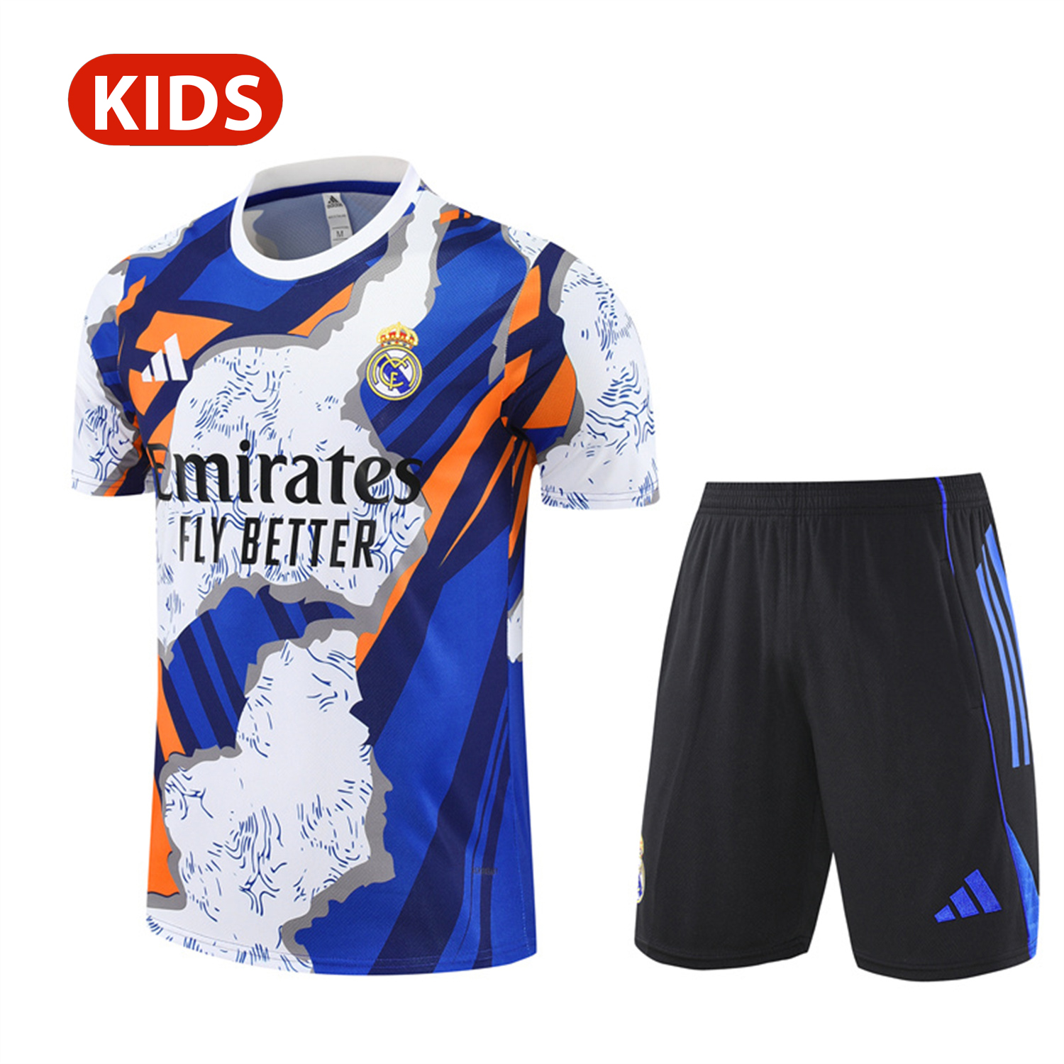 AlphaJersey-Real Madrid 25-26 Kid Short-Sleeve Training Set - CamouflageTop & Black Shorts