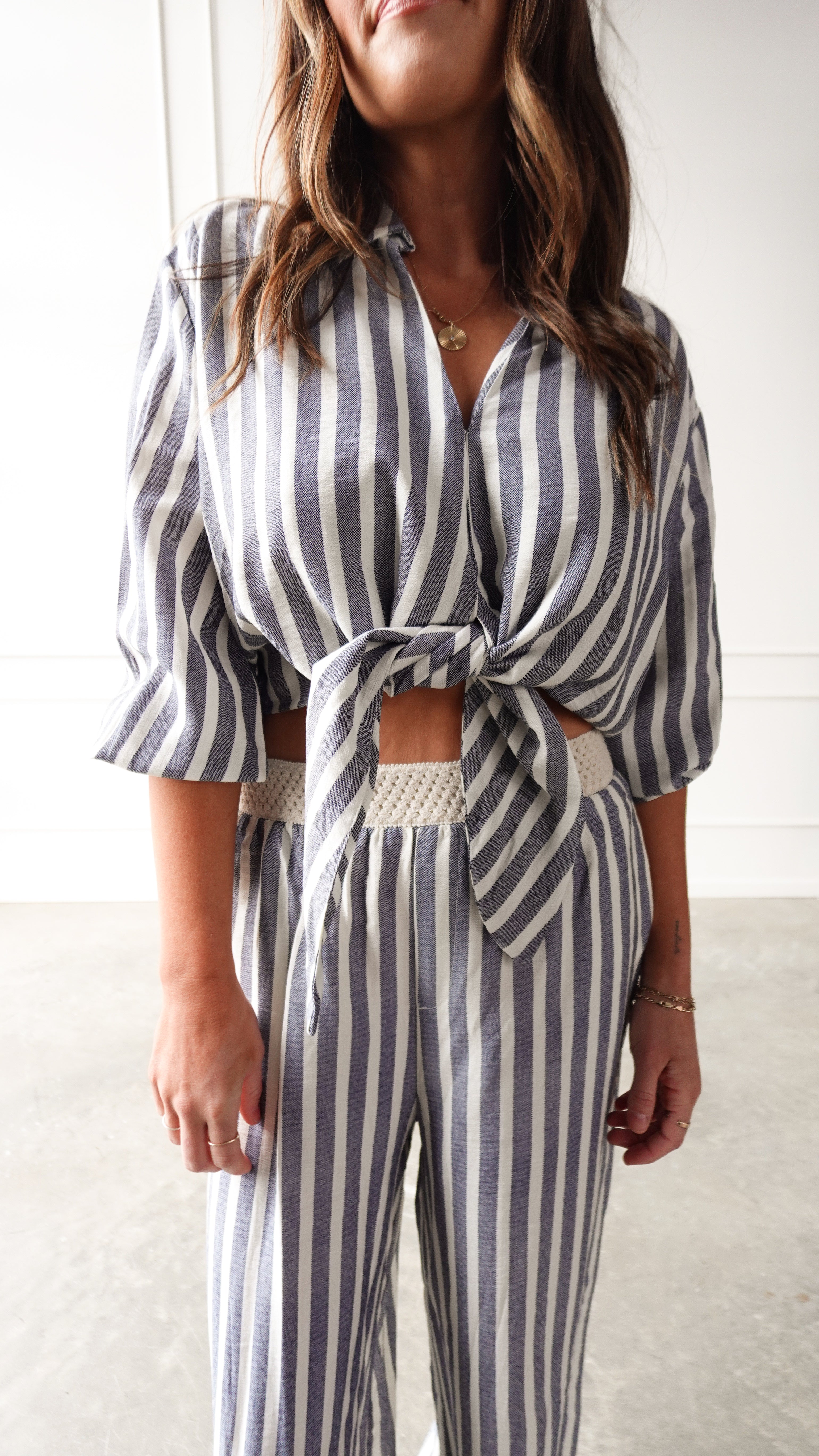 Chambray Striped Tie-Front Top | Elegant Women's Fashion by coolavocek