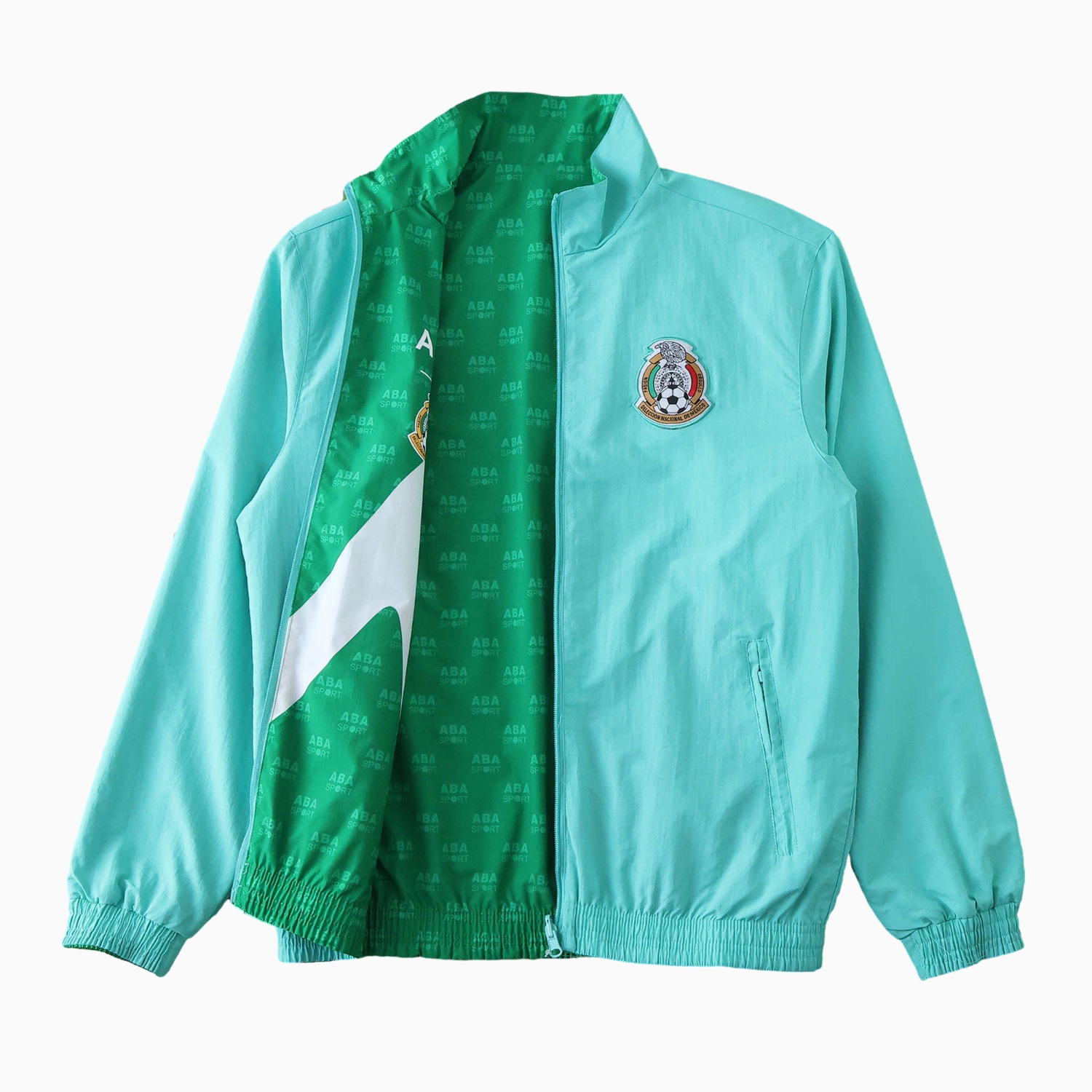 AlphaJersey-Retro Mexico 1995 Retro Style Double Sided Reversible Windbreaker - Green & Blue