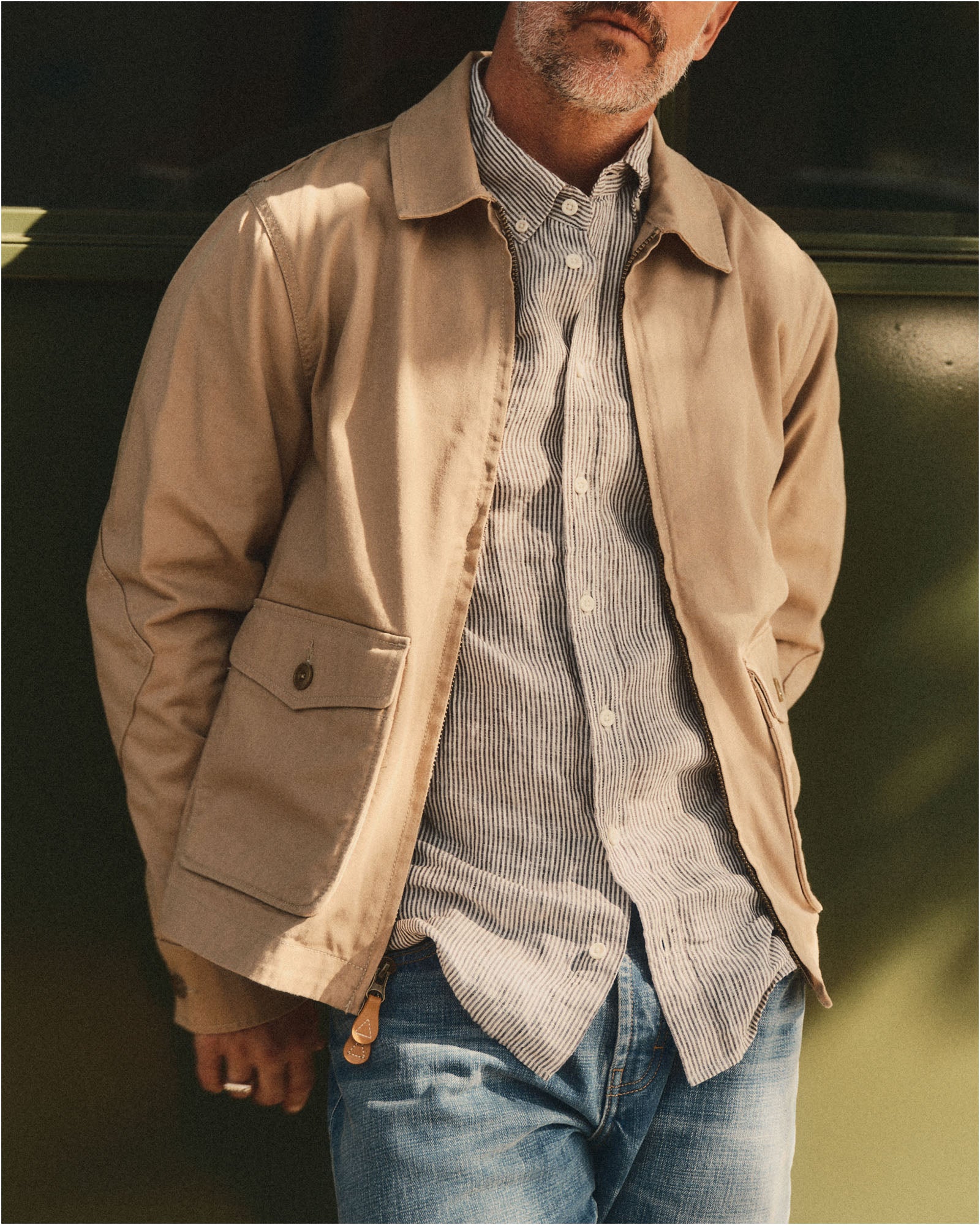 The Airman Jacket in Organic Khaki Foundation Twill | Modern Menswear by yycbvcnbmmnbm