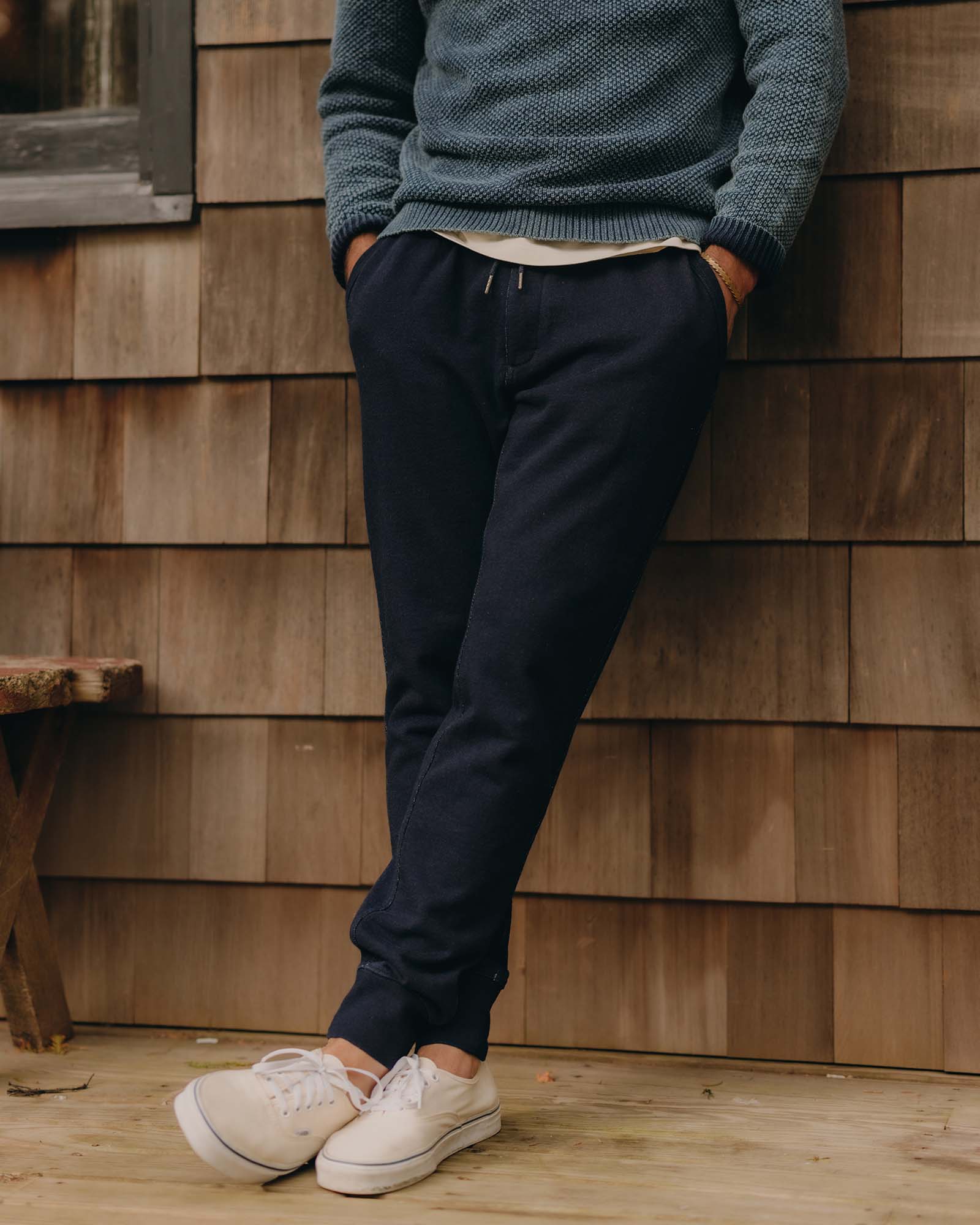 The Sunset Pant in Rinsed Indigo Terry | Modern Menswear by yycbvcnbmmnbm