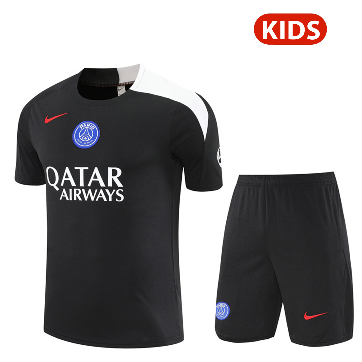AlphaJersey-Paris Saint-Germain PSG 25-26 Kids Short-Sleeve Training Set - White Edge Black Top & Black Shorts