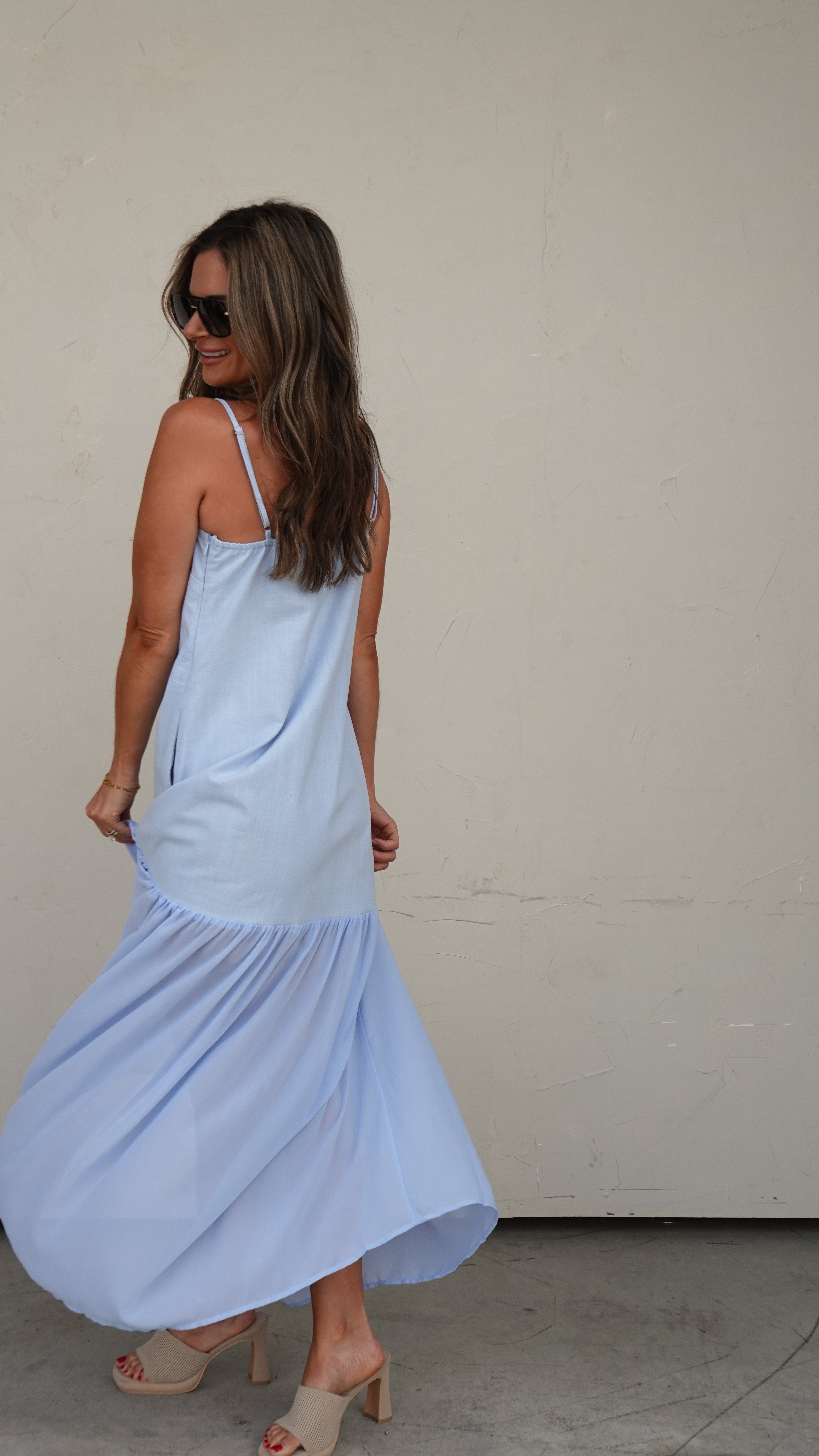 Powder Blue Half Sheer Maxi Dress | Elegant Women's Fashion by coolavocek