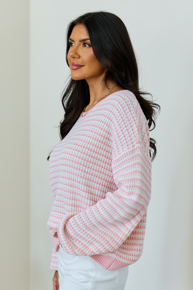 Lennon Blush and Ivory Striped Knit Sweater | Elegant Women's Fashion by coolavocek