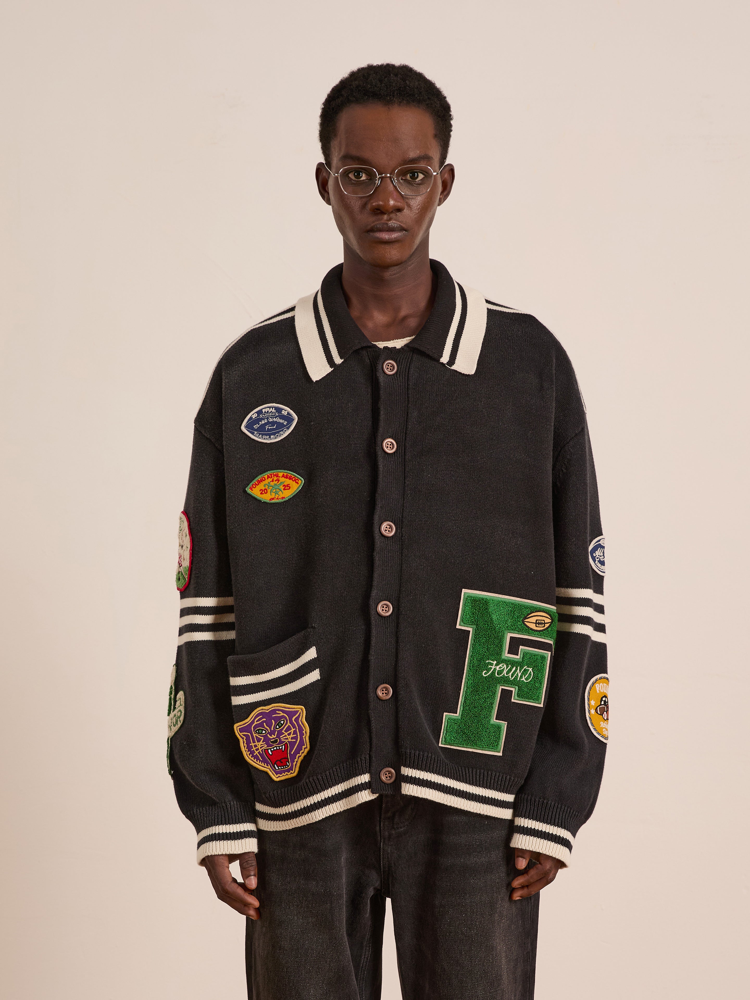 Varsity Patch Collared Cardigan | Modern Menswear by yycbvcnbmmnbm