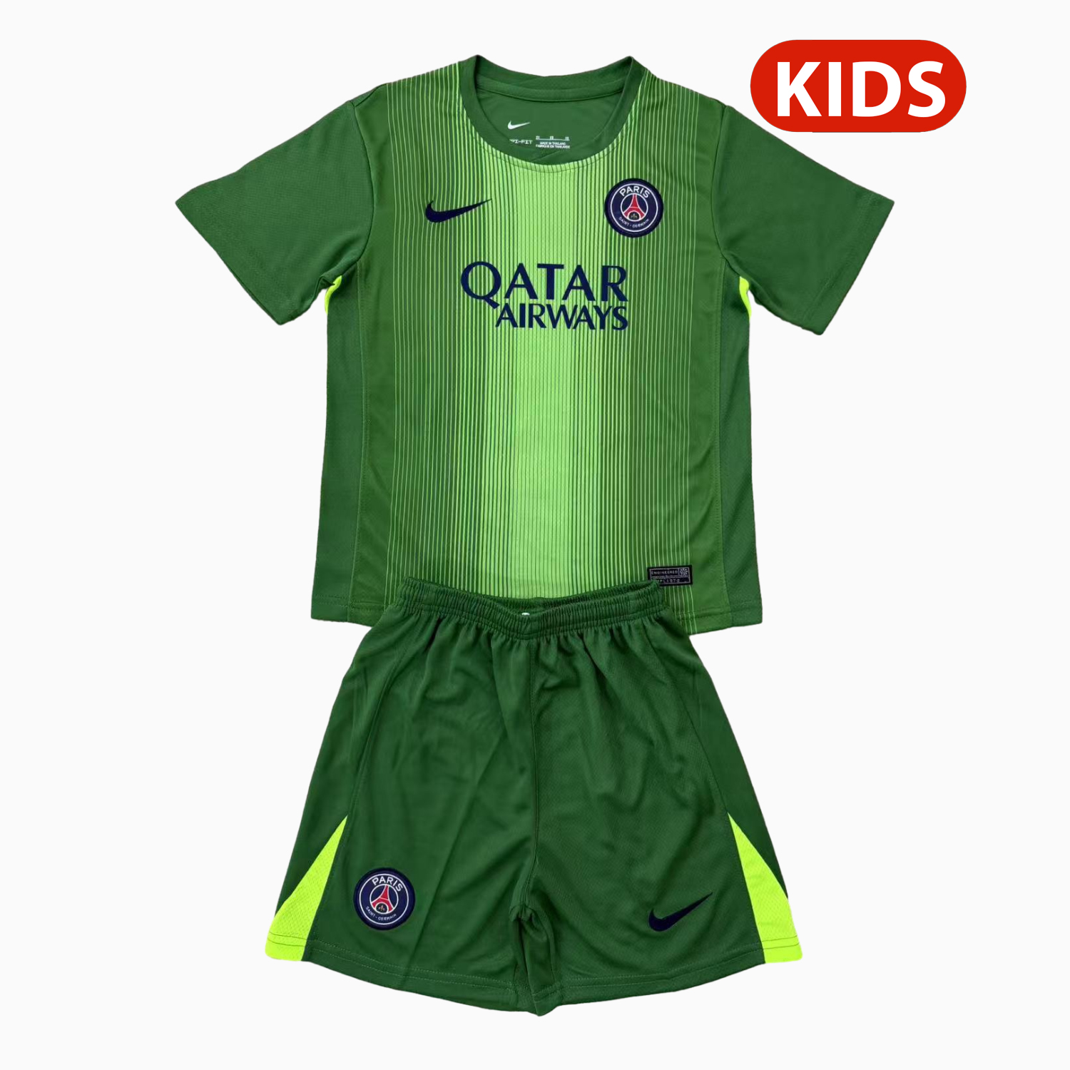 AlphaJersey-Paris Saint-Germain PSG 25-26 Green Goalkeeper Kids Kit