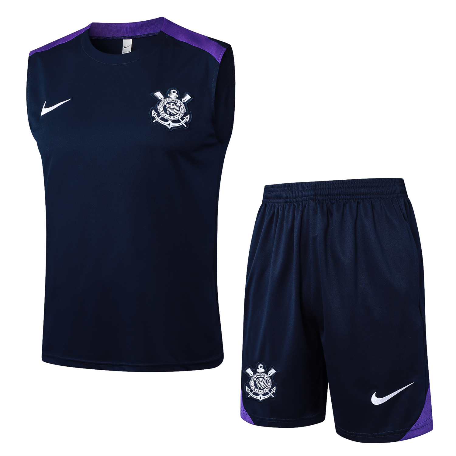 AlphaJersey-Corinthians 25-26 Vest Training Set - Deep Blue Black Vest and Shorts