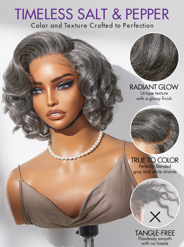 Mature Boss Salt and Pepper Bouncy Egg Curls Glueless Minimalist HD Lace Grey Wig