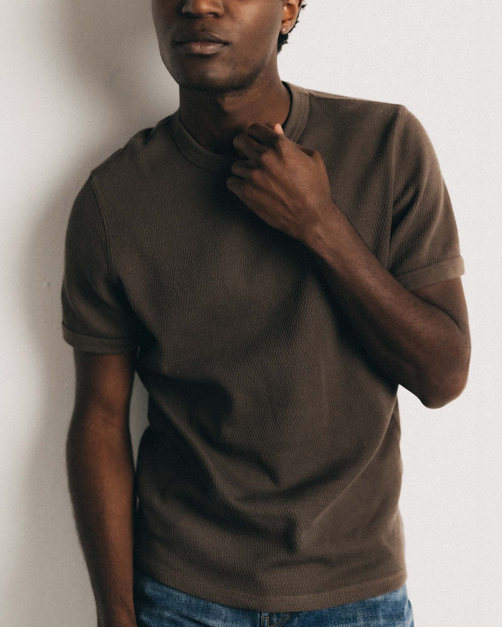 The Organic Cotton Short Sleeve Crew in Fatigue Olive Waffle | Modern Menswear by yycbvcnbmmnbm