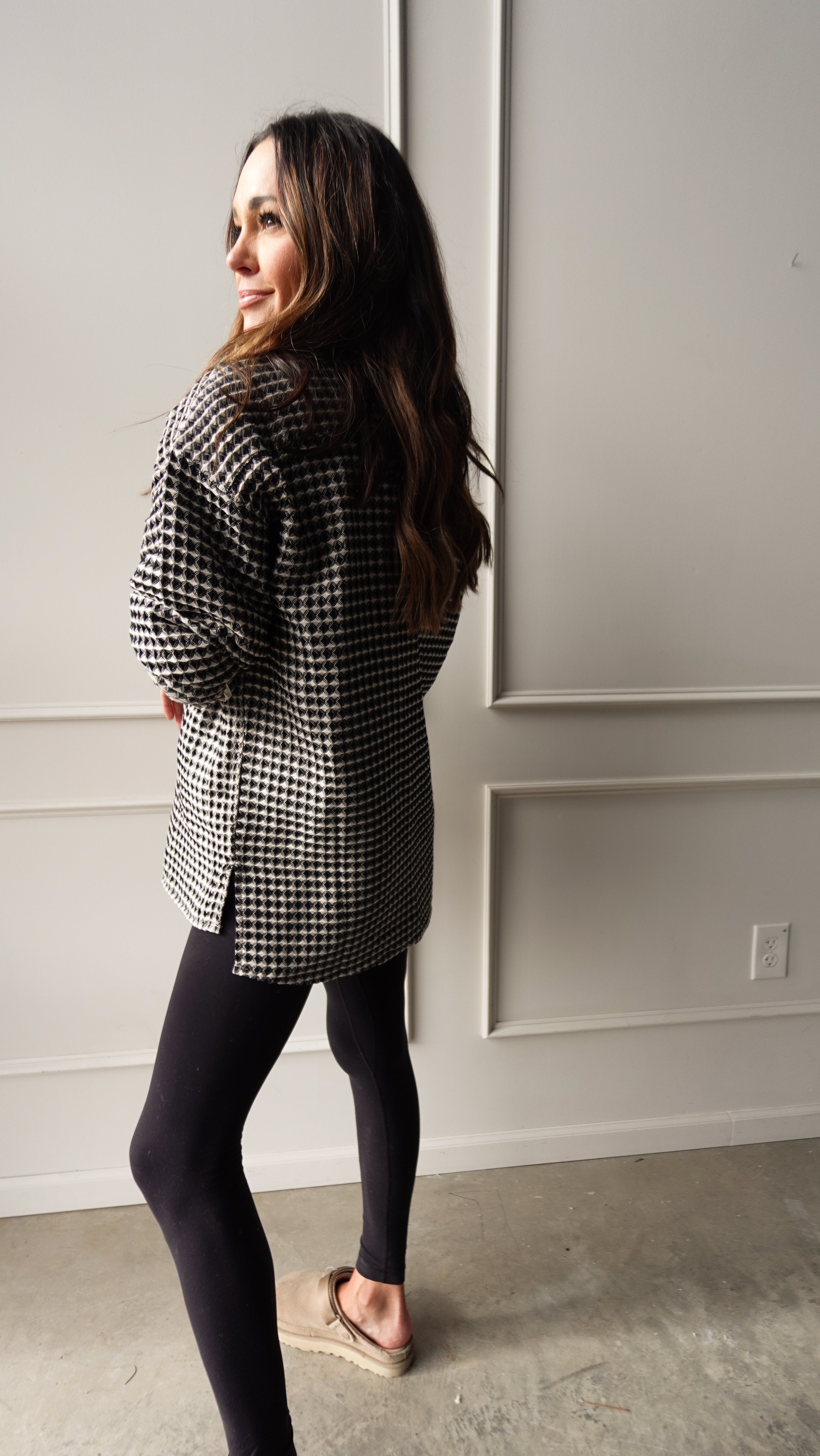 Patterned Waffle Textured Oversized Shacket | Elegant Women's Fashion by coolavocek