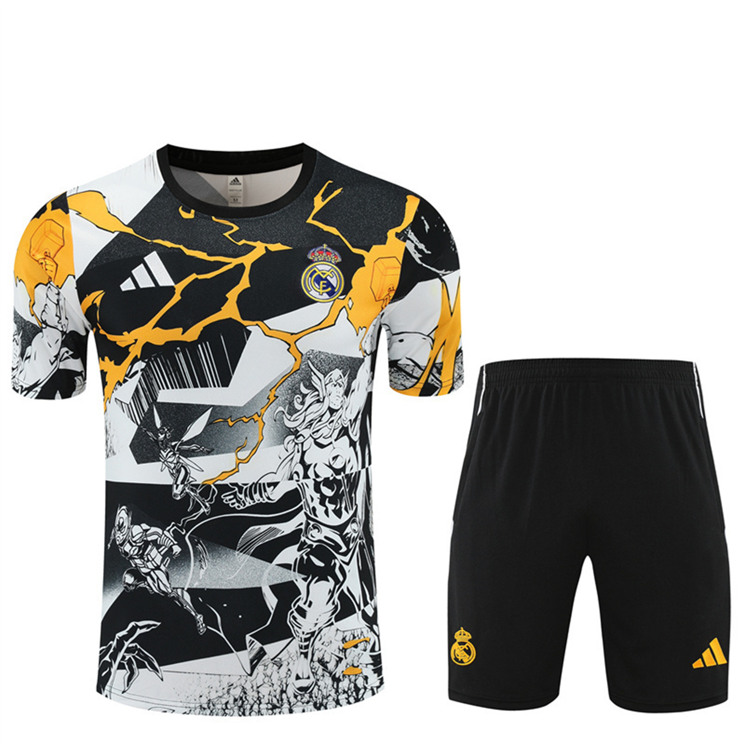 AlphaJersey-Real Madrid 25-26 Thunder Comics Kids Short-Sleeve Training Set - Comic Pattern Top & Shorts
