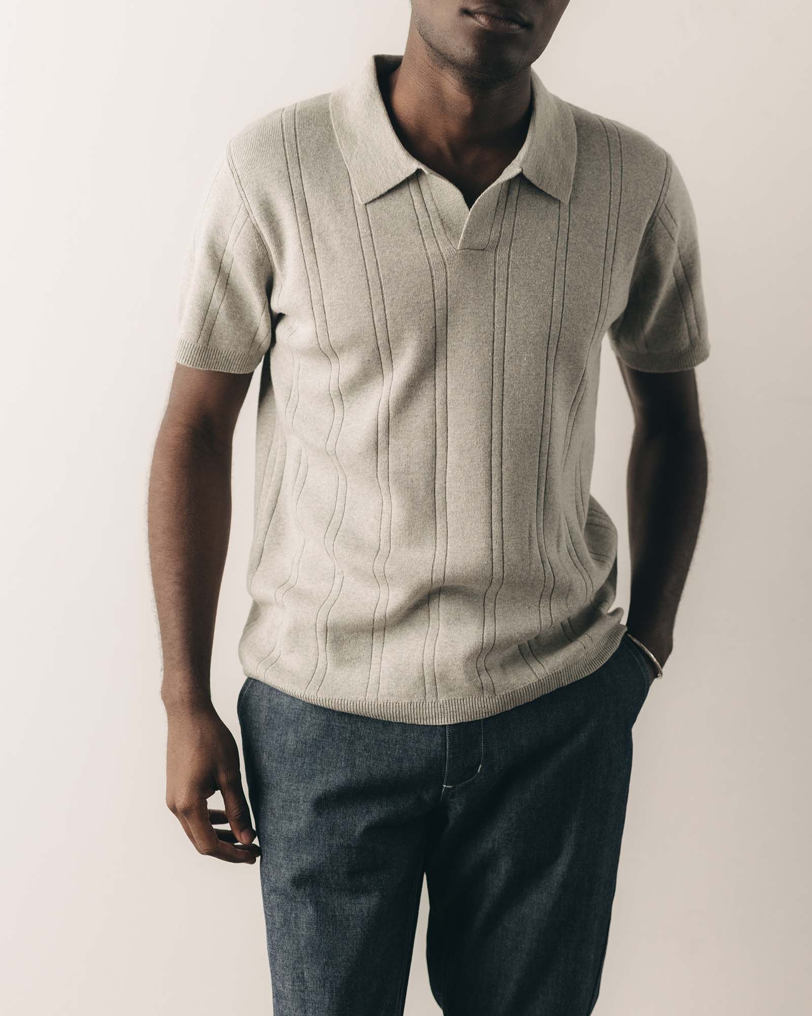 The Valencia Sweater Polo in Heather Grey Rib | Modern Menswear by yycbvcnbmmnbm