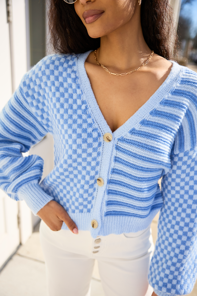 Samara Checkered And Stripes Blue Cardigan SALE | Elegant Women's Fashion by coolavocek